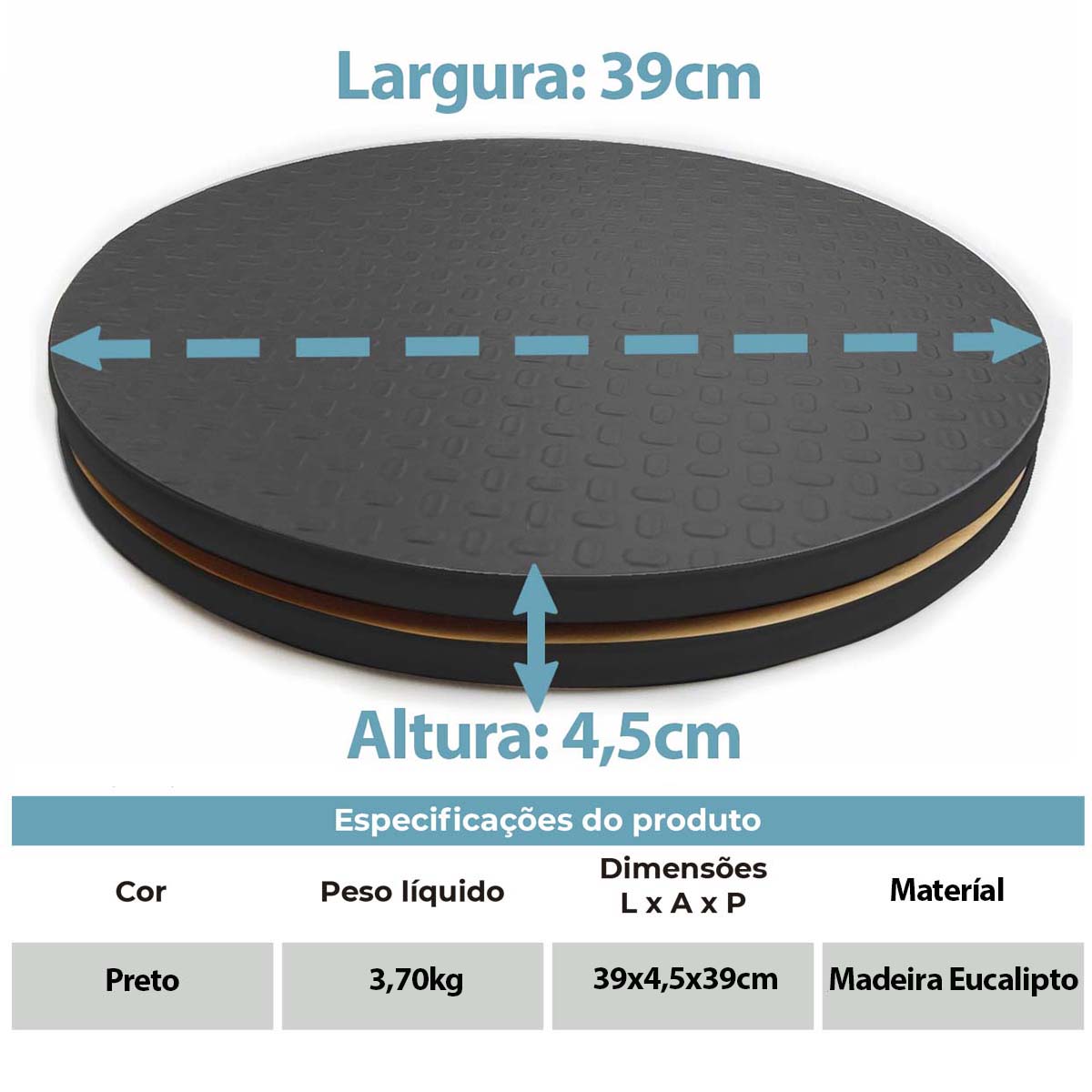 Disco de Rotação Exercitador de Quadril 39cm Preto Arktus 
