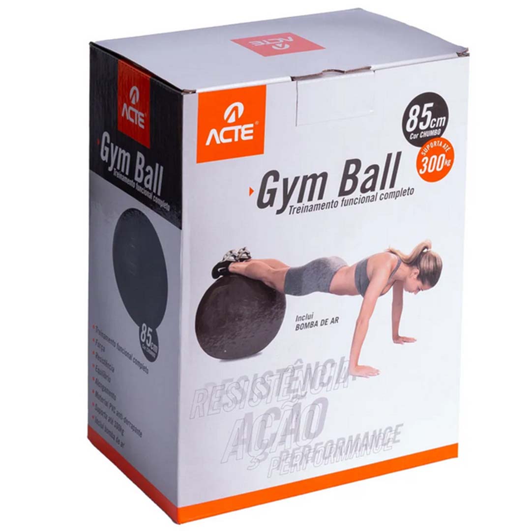Bola de Pilates 65cm Gym Bal Preta C/ Bomba de Ar