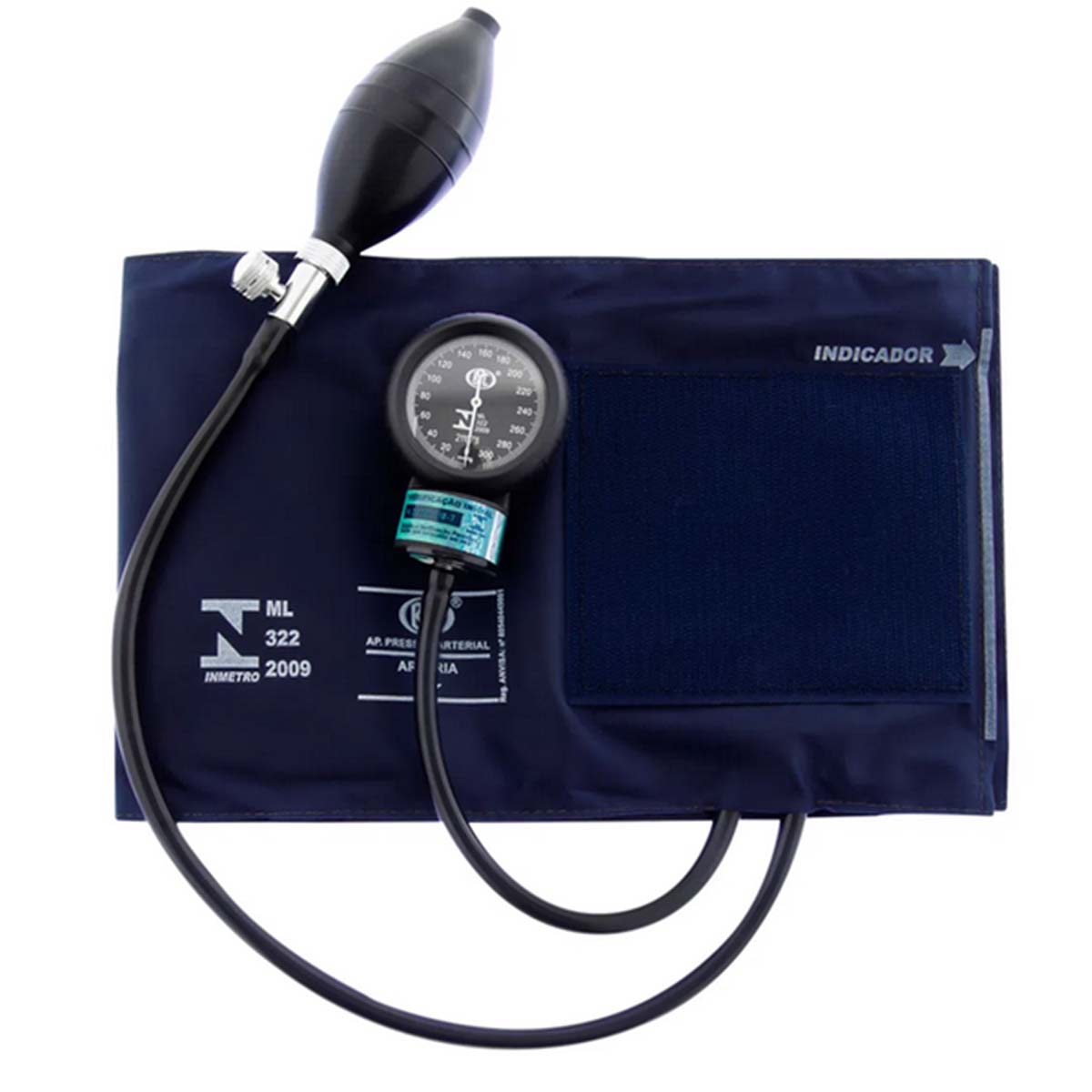 Esfigmomanômetro BIC Adulto Nylon Fecho Aderente Azul Estetoscópio Duplo Inox Preto
