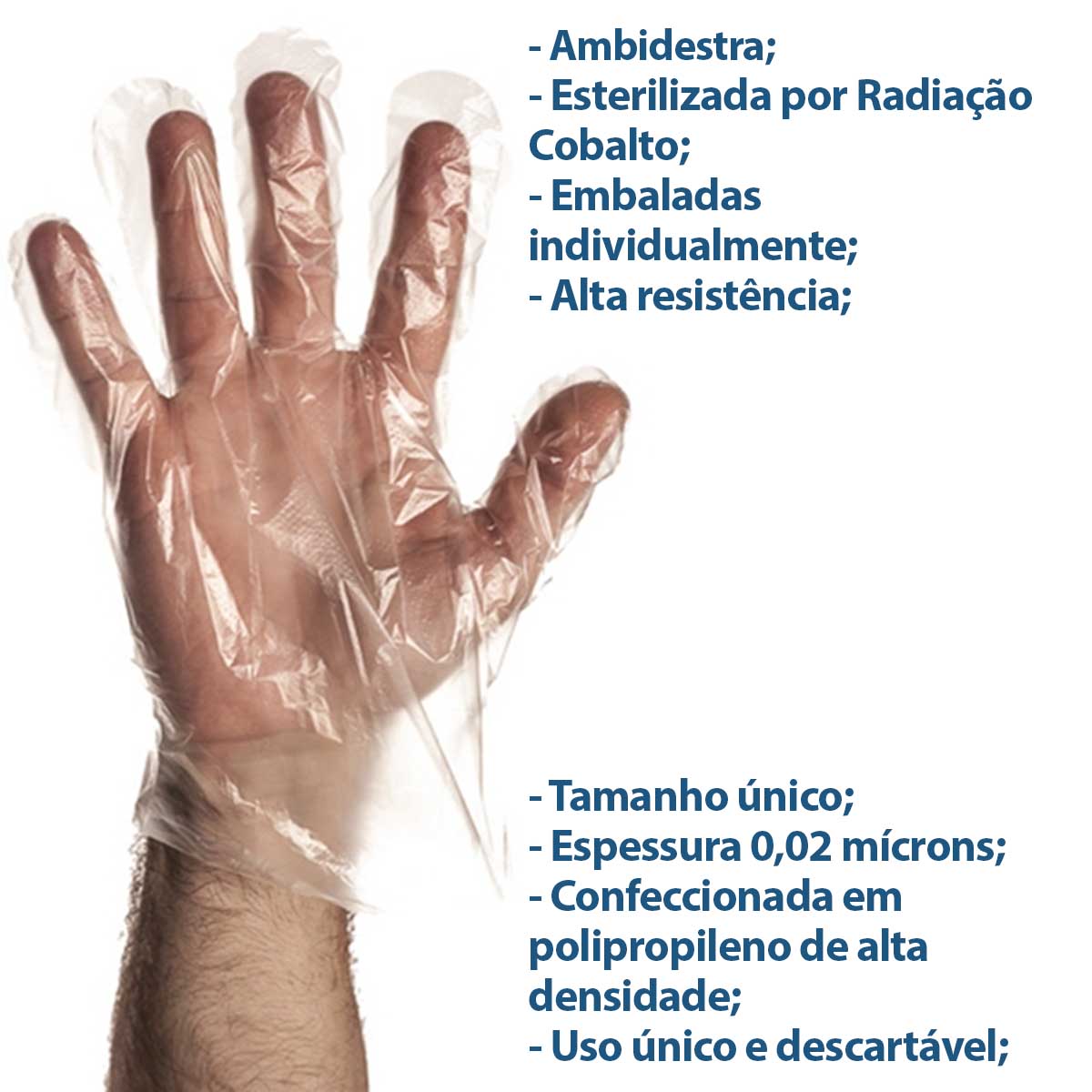 Luva Plástica Descartável Halplast Transparente Individual Esteril 100un