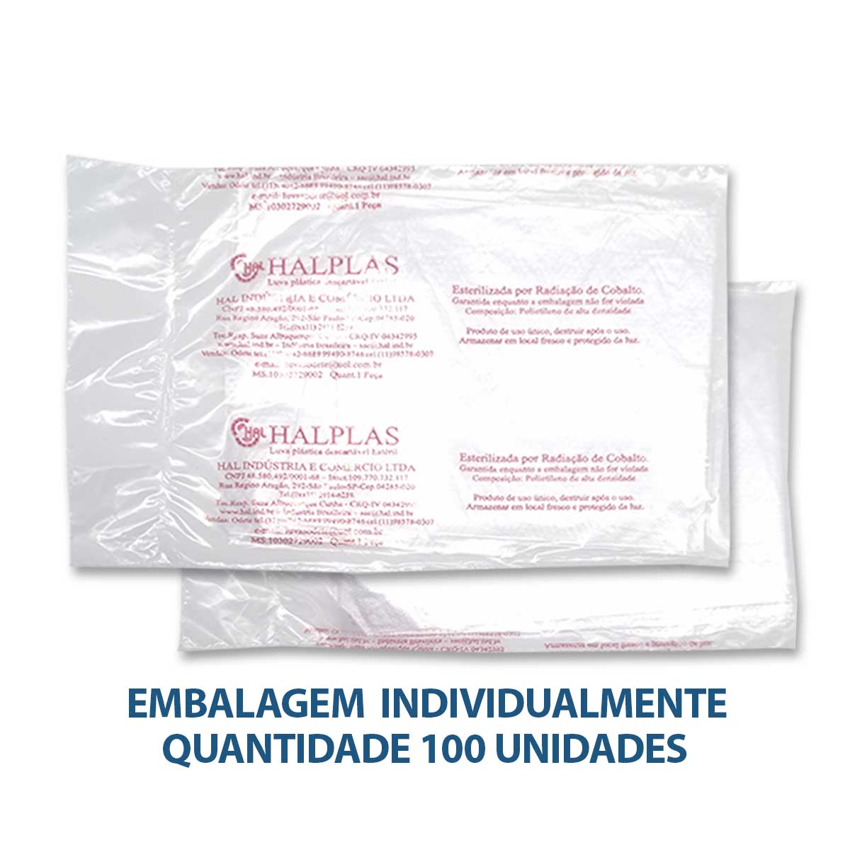 Luva Plástica Descartável Halplast Transparente Individual Esteril 100un