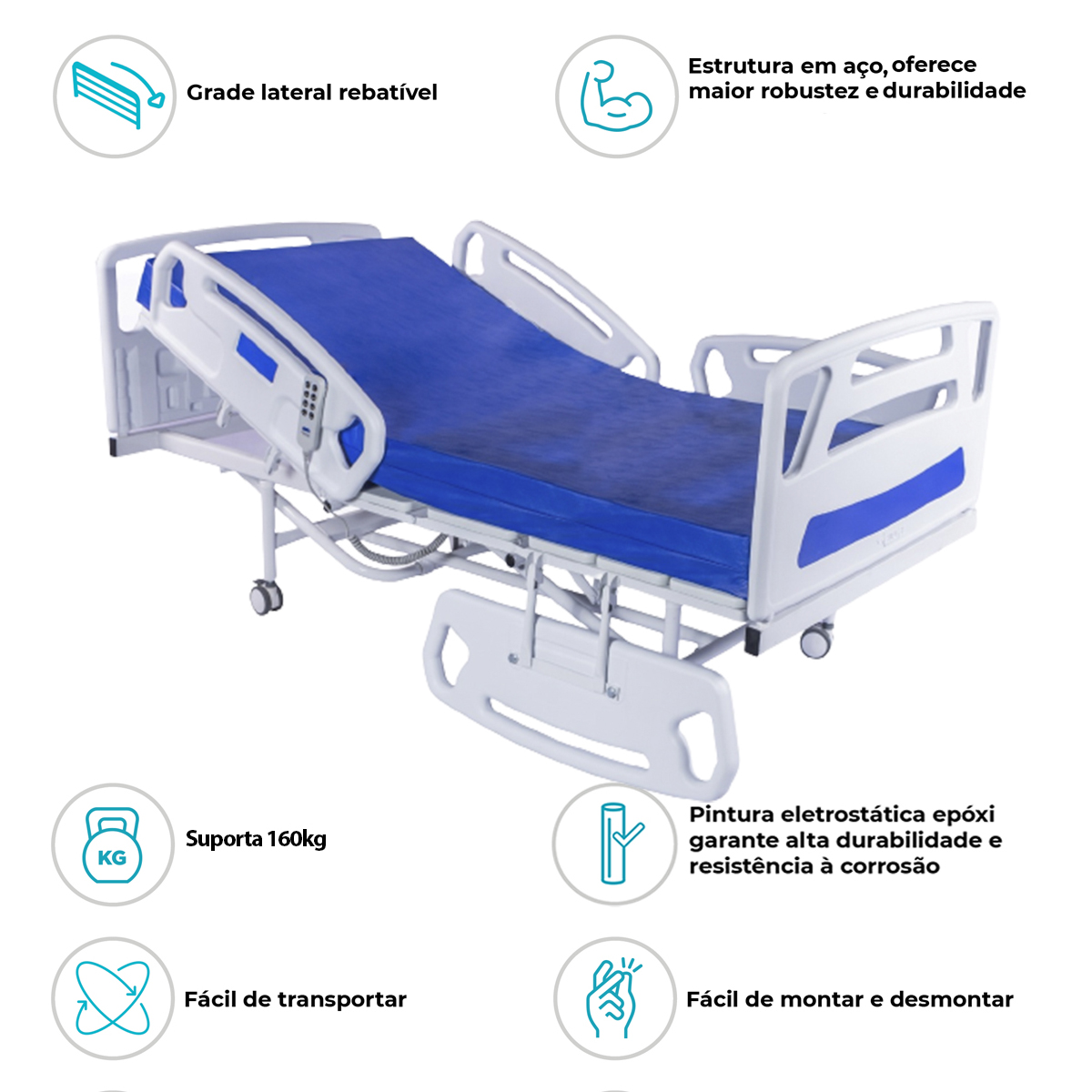 Cama Hospitalar Fawler Elétrica 5 Movimentos com Elevação 160kg MR434