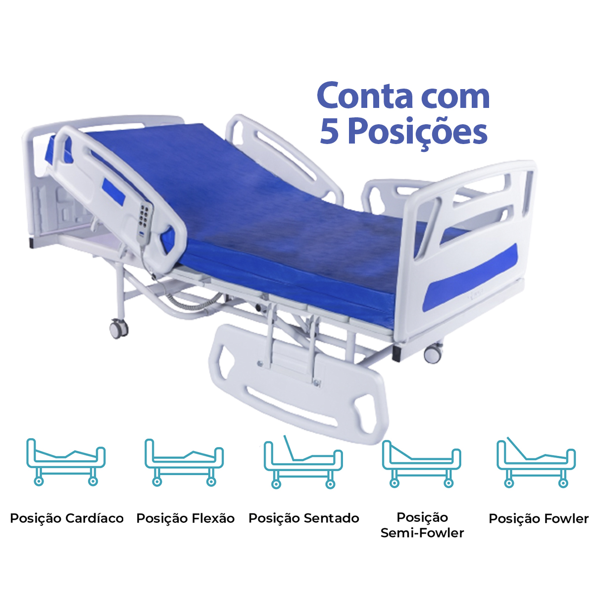Cama Hospitalar Fawler Elétrica 5 Movimentos com Elevação 160kg MR434