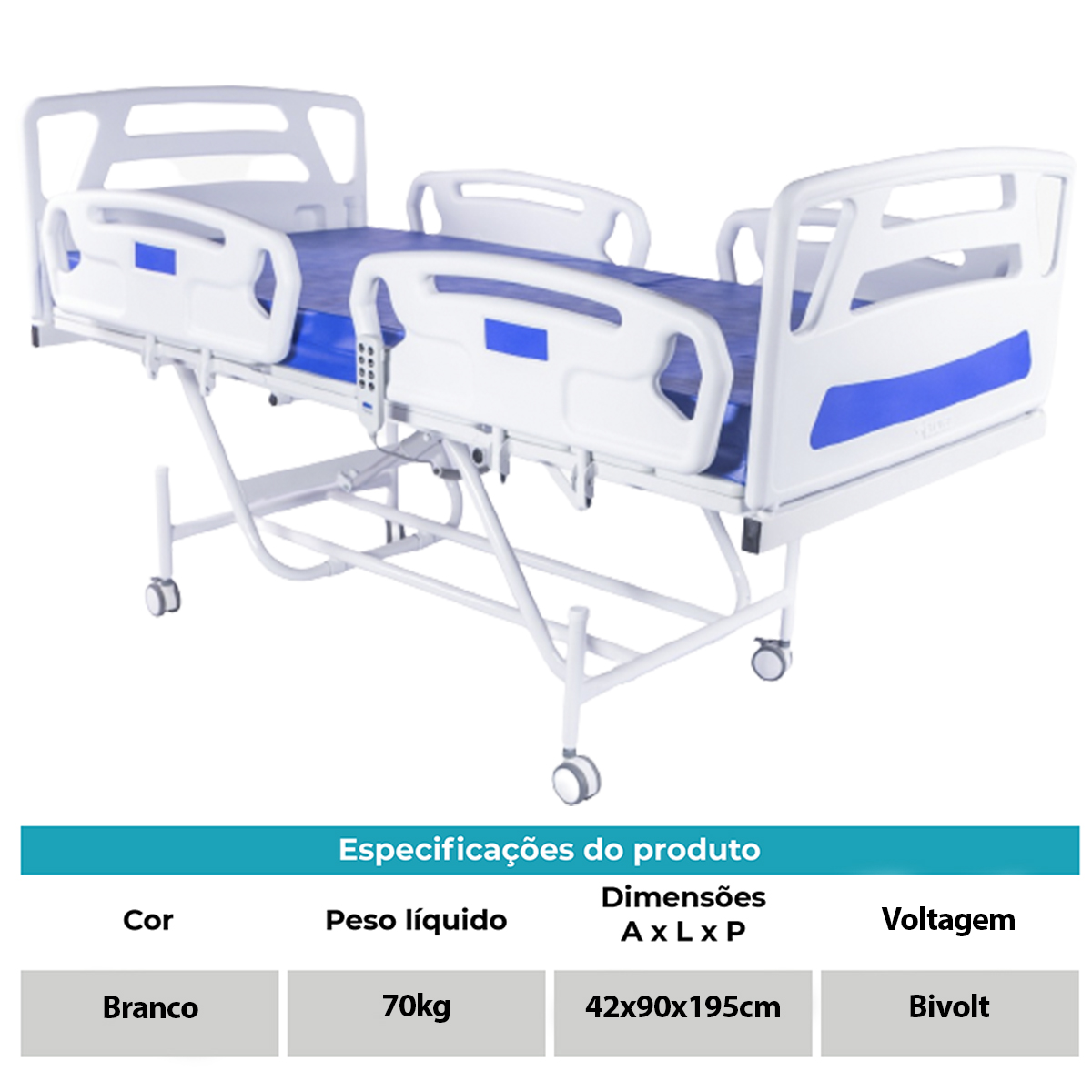 Cama Hospitalar Fawler Elétrica 5 Movimentos com Elevação 160kg MR434