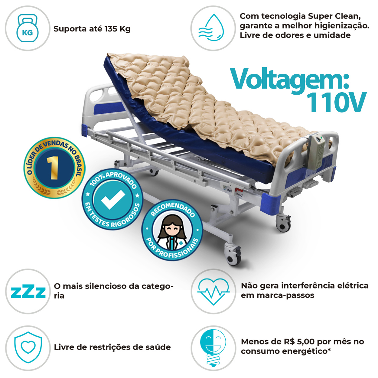 Colchão Pneumático Inflável Air Plus 110V Dellamed