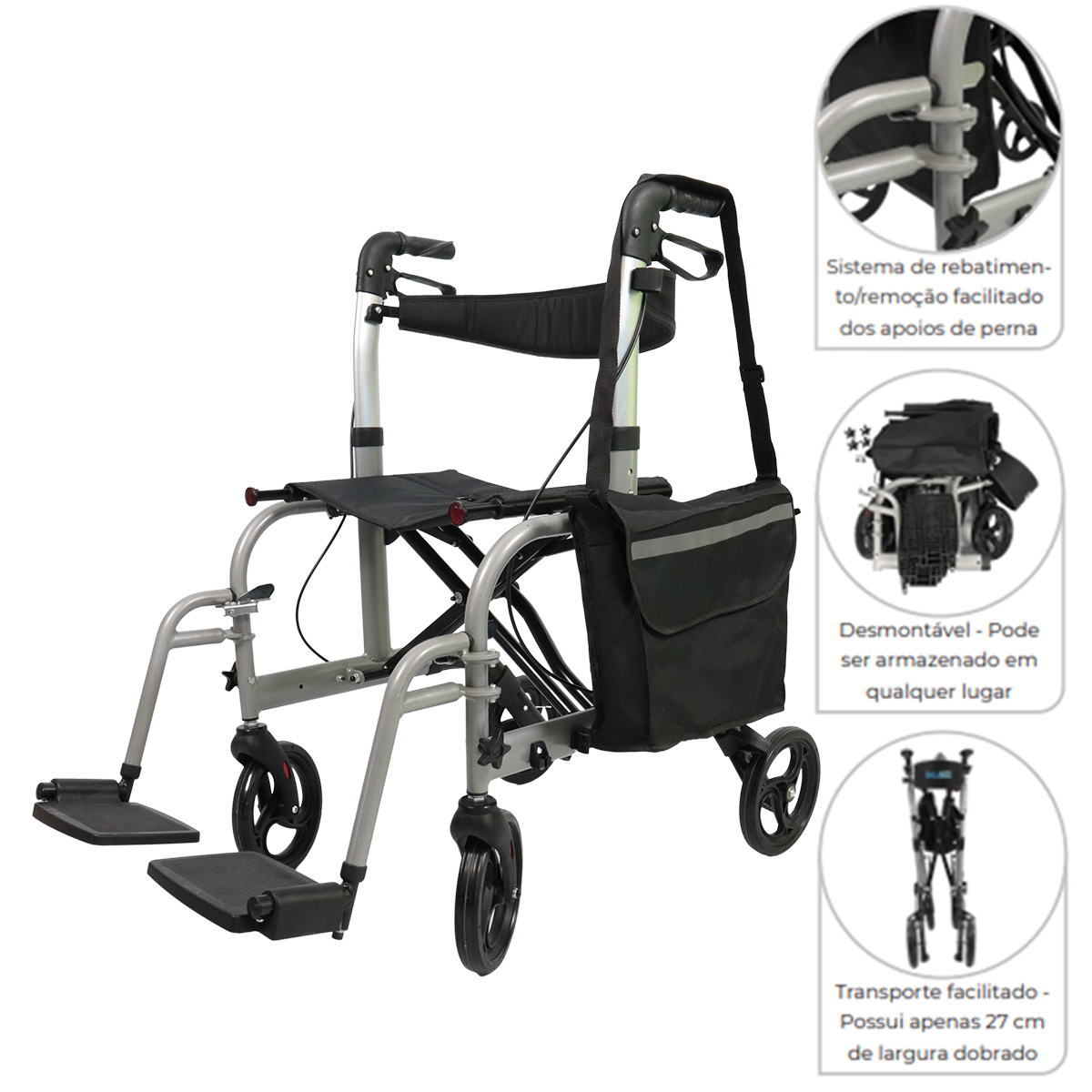 Andador Cadeira Aluminio Dobravel Até 135kg D15 Dellamed