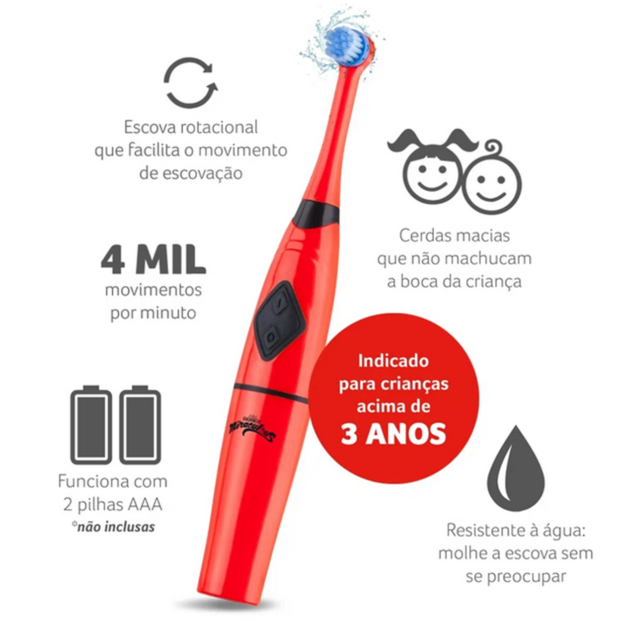 Escova Dental Elétrica Infantil Miraculos Funny Brush
