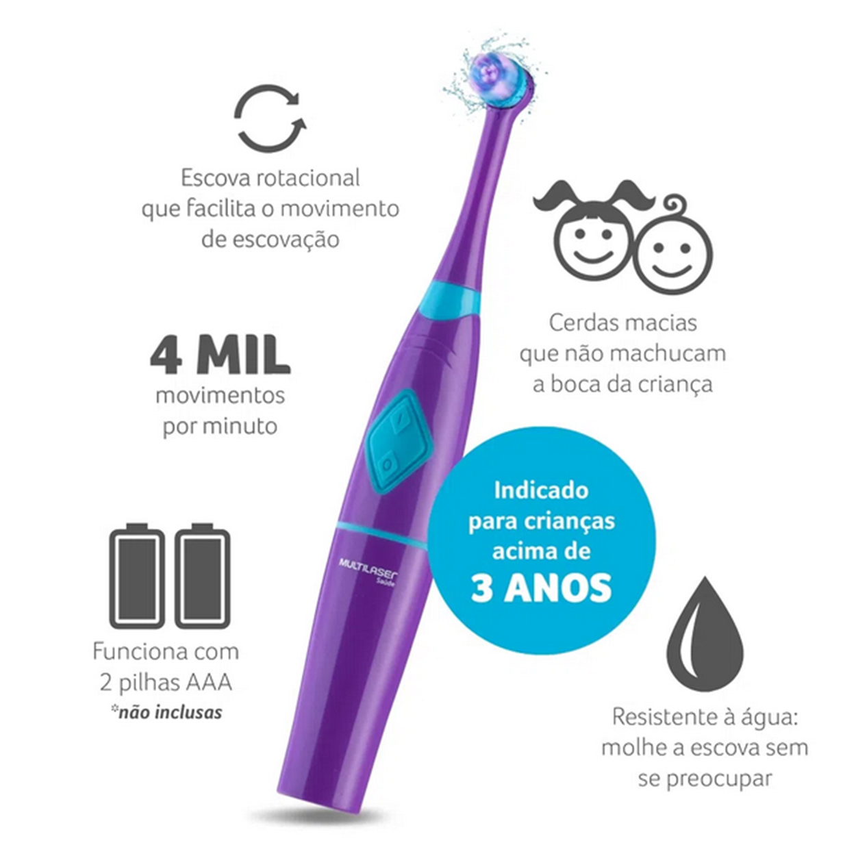 Escova Dental Elétrica Infantil Niko Funny Brush