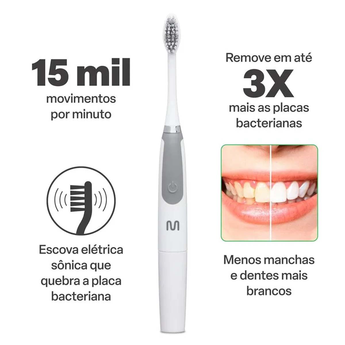 Escova Dental Eletrica Pilha Adulto Vibracional Sônica Multilaser