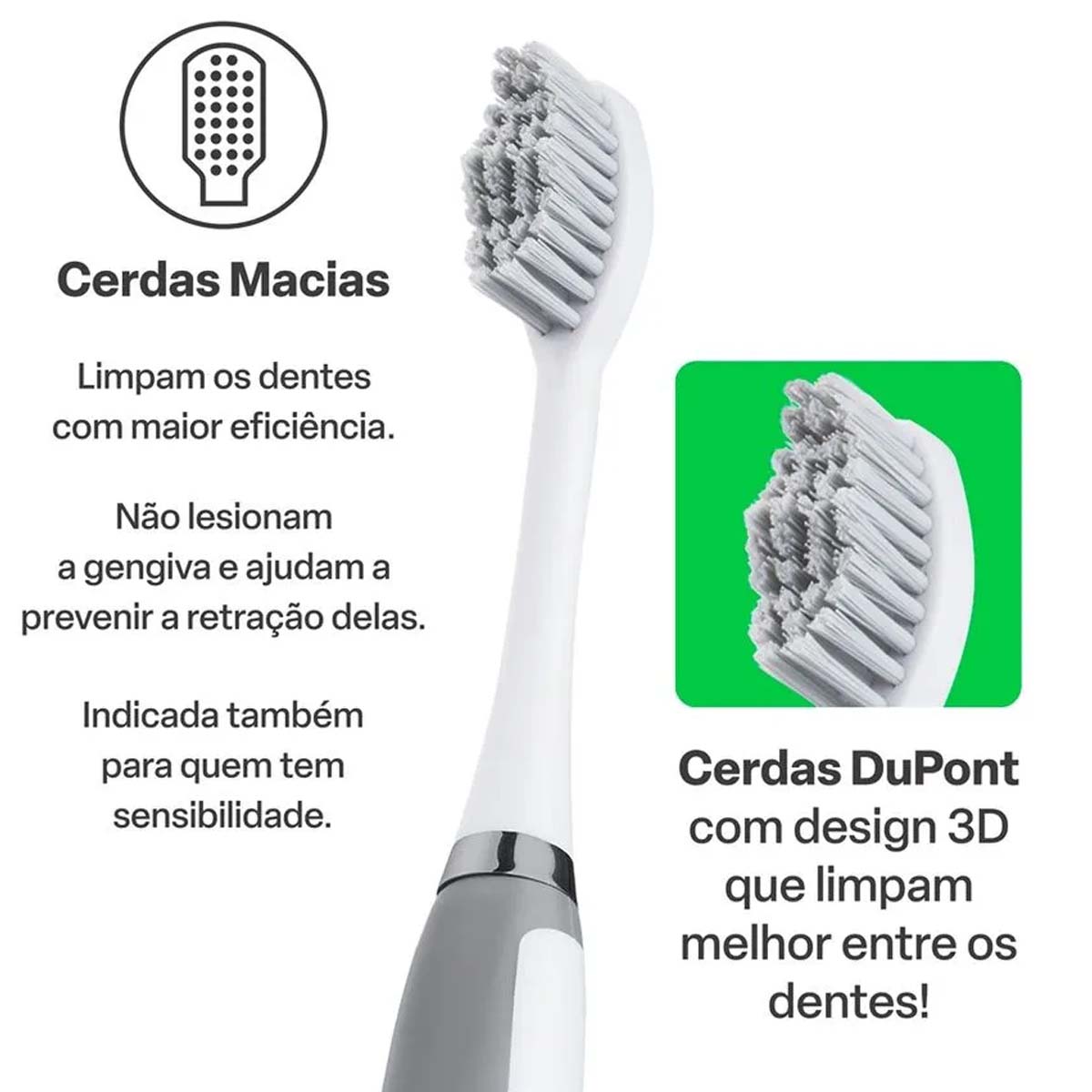 Escova Dental Eletrica Pilha Adulto Vibracional Sônica Multilaser