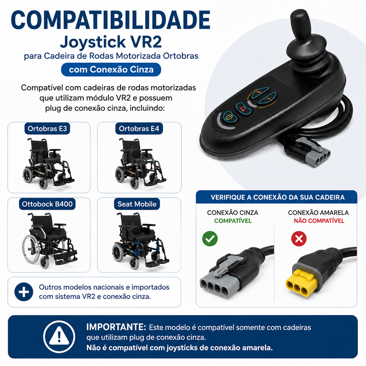 Joystick Completo VR2 para Cadeira de Rodas Motorizada Ottobock Conexão Cinza