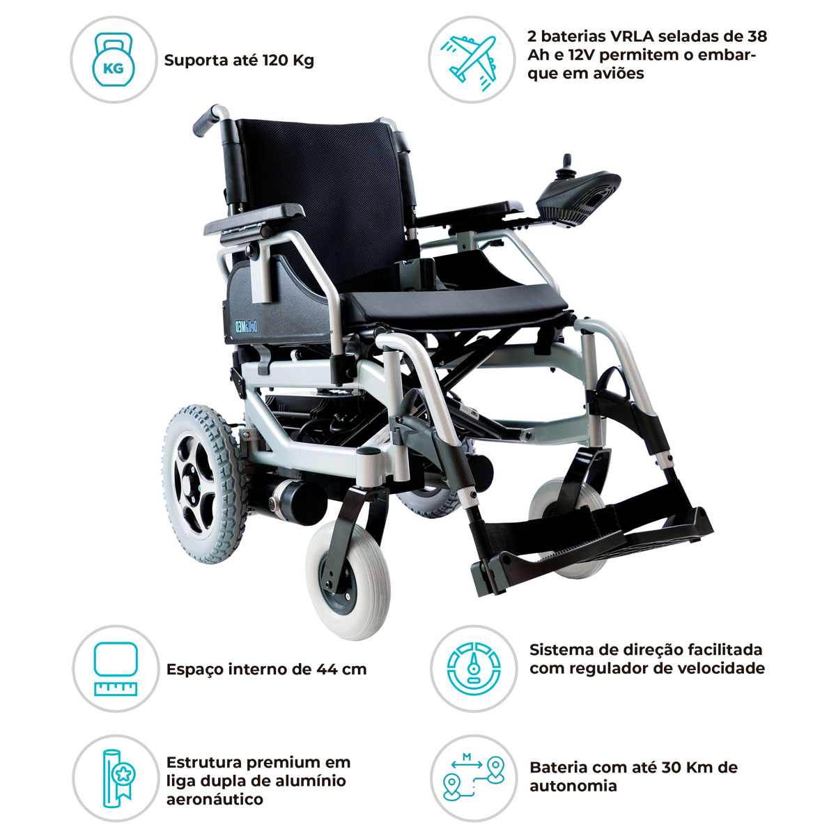 Cadeira de Rodas Motorizada Alumínio D1000 Dellamed