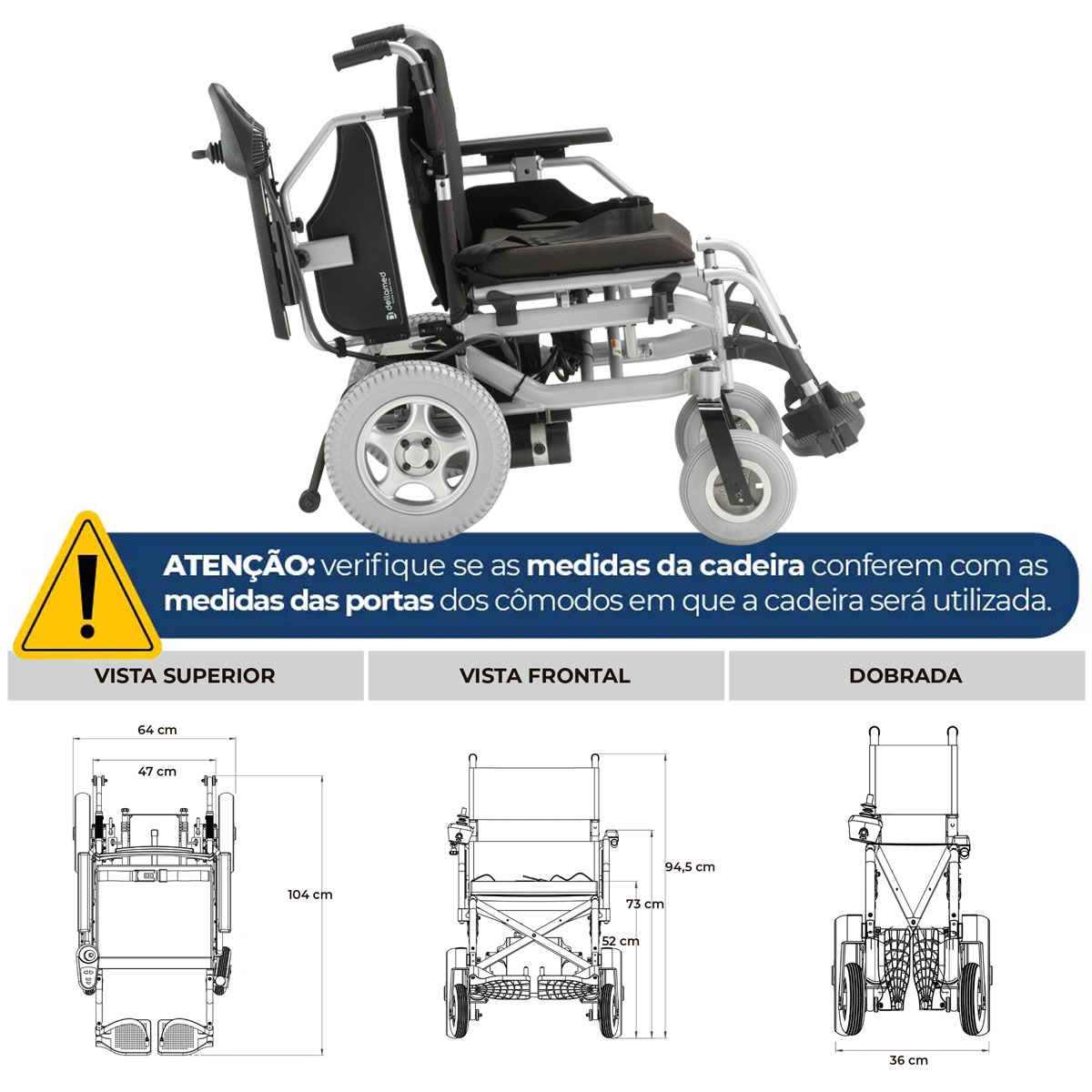 Cadeira de Rodas Motorizada Alumínio D1000 Dellamed