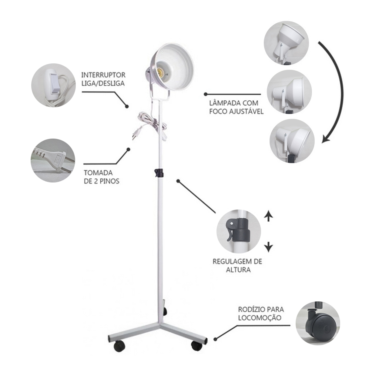 Pedestal Suporte para Infravermelho Rodízio Alt 1.35m 