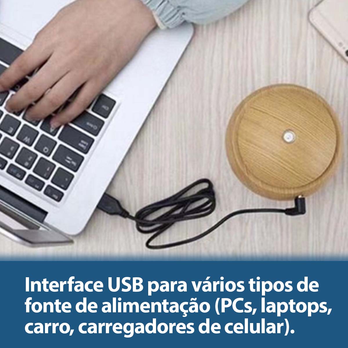 Mini Umidificador de Ar e Aromatizador de Ambientes Tipo Madeira
