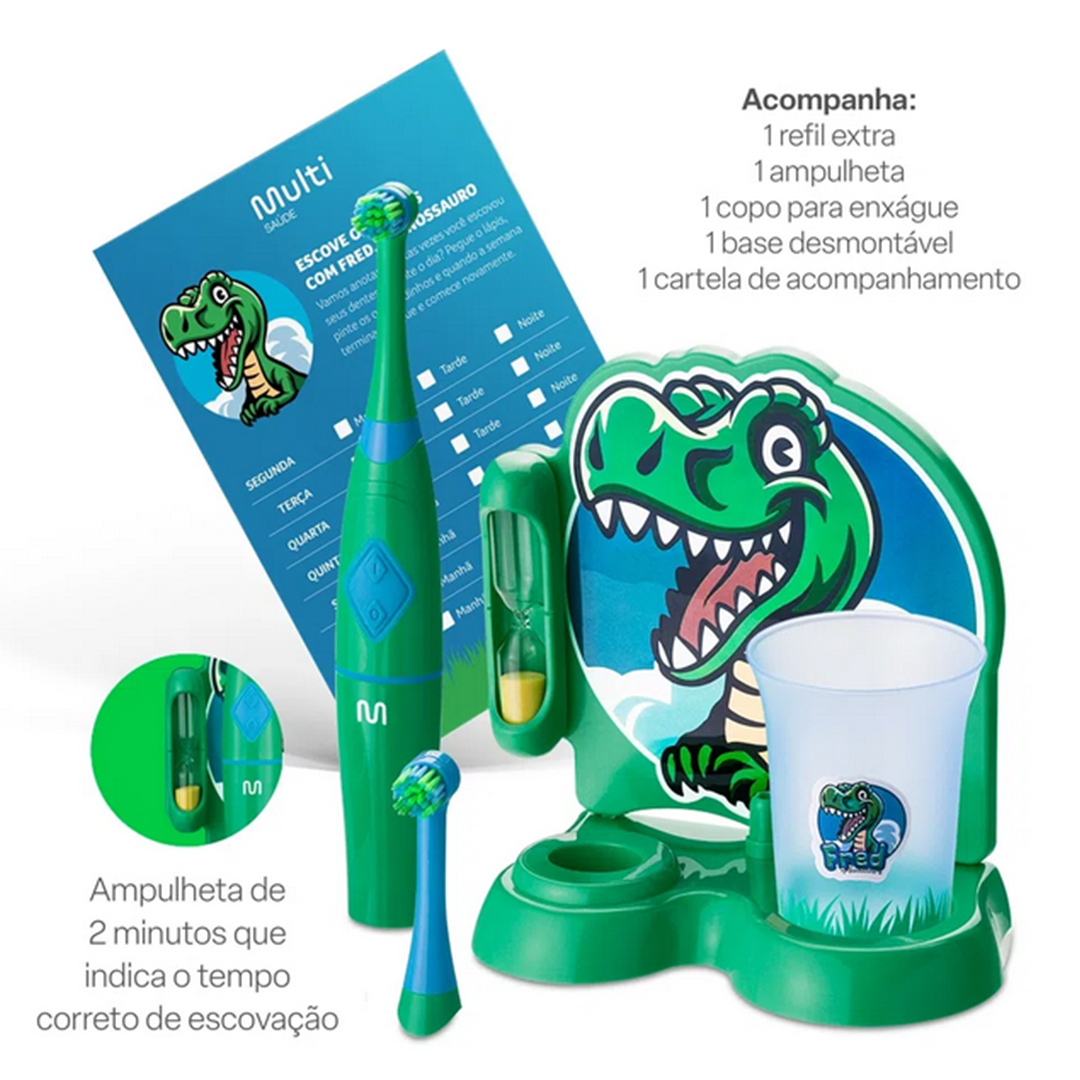 Escova Dental Elétrica Infantil Funny Brush Dinossauro Fred