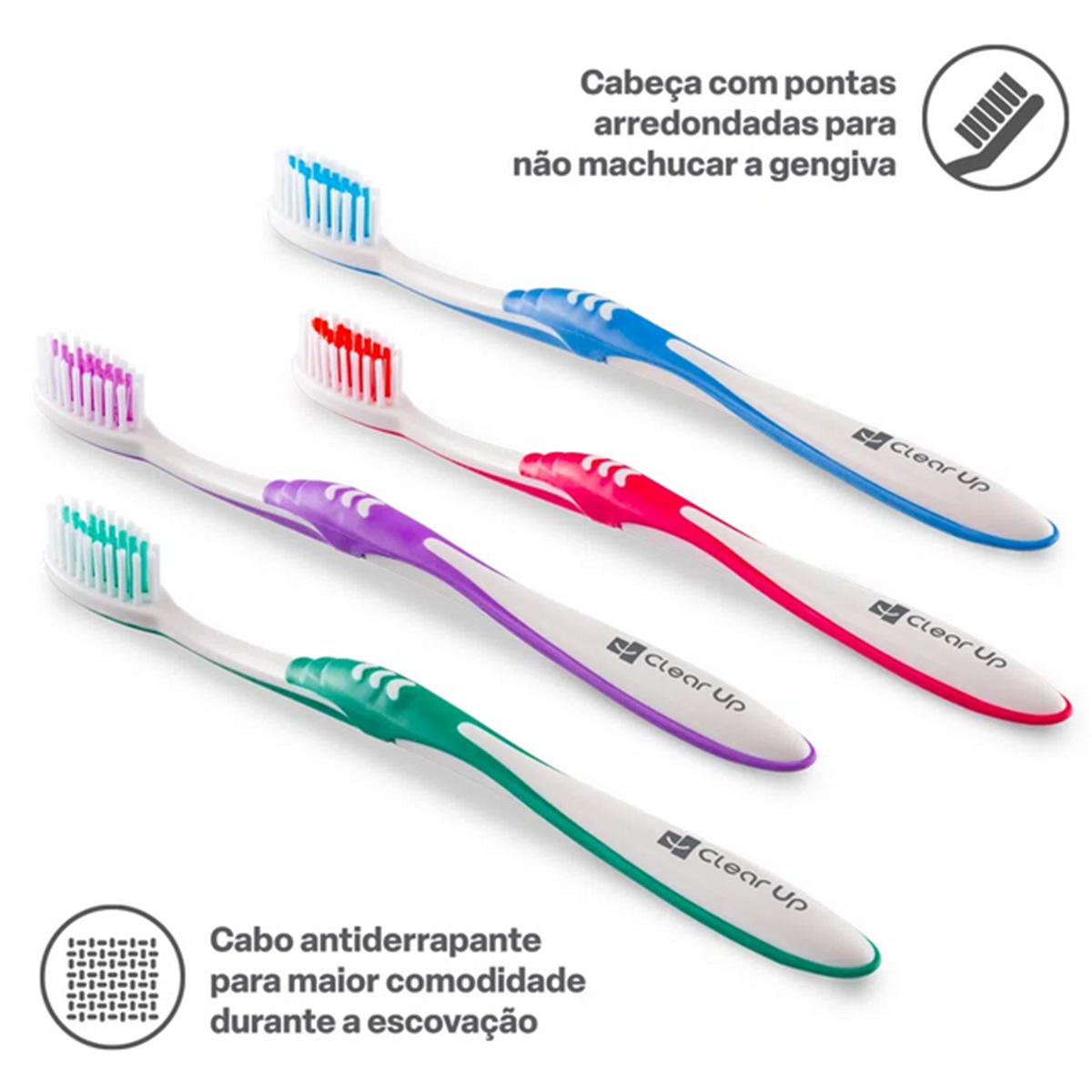 Escova Dental Cerdas Médias Clear Up com 4 Unidades (Cores Sortidas)