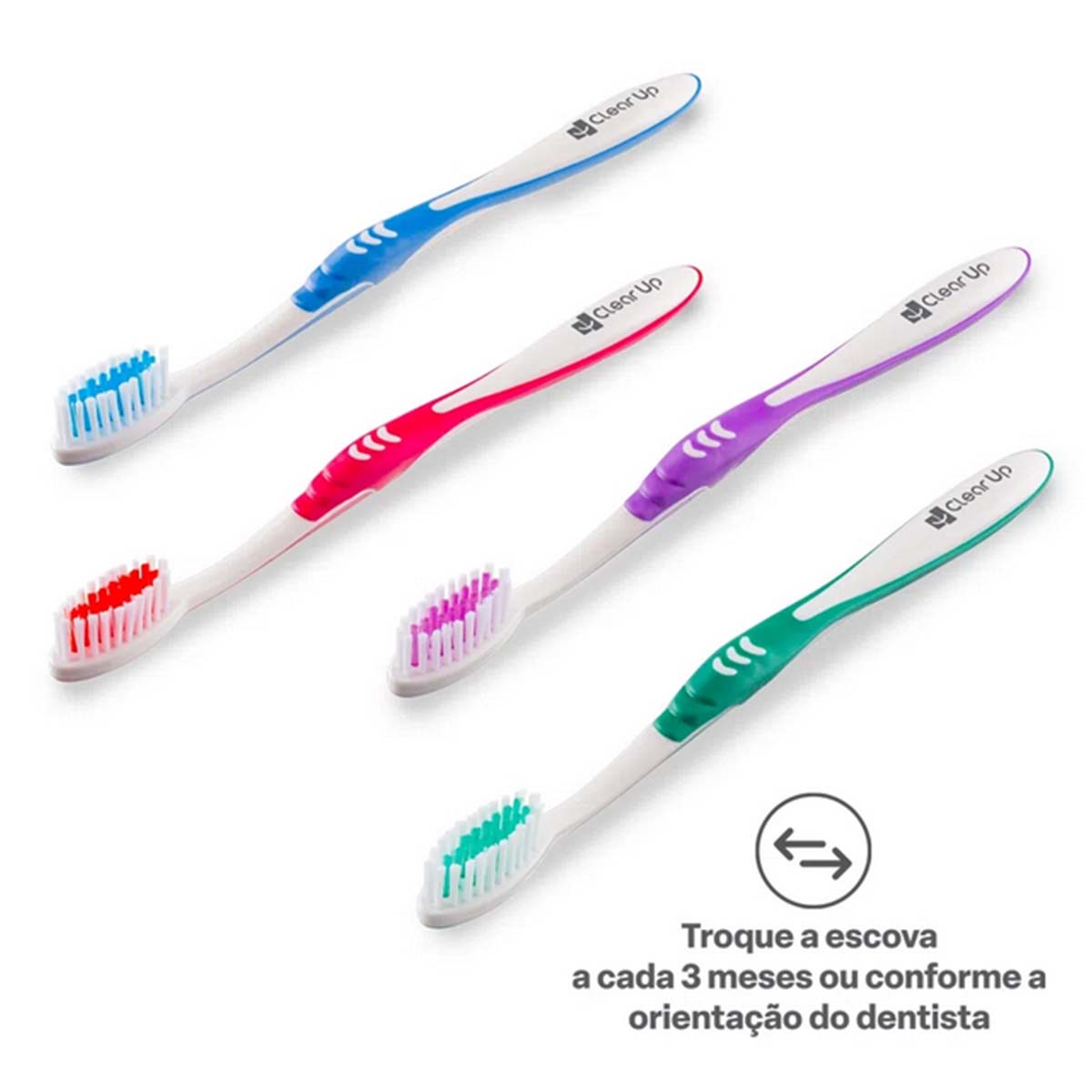 Escova Dental Cerdas Médias Clear Up com 4 Unidades (Cores Sortidas)