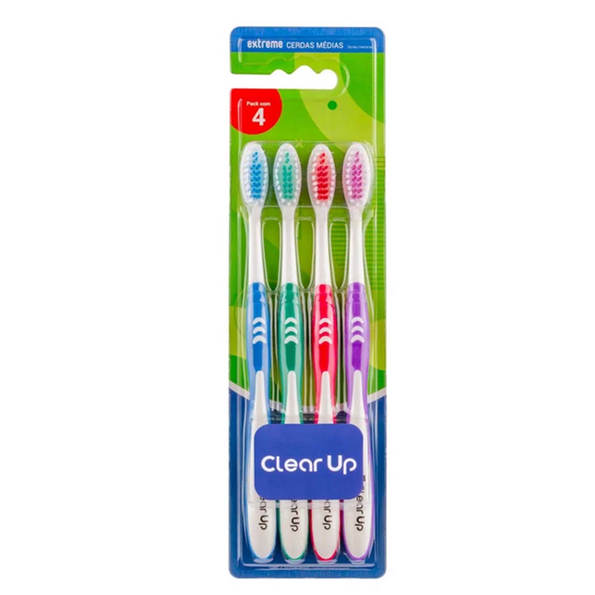 Escova Dental Cerdas Médias Clear Up com 4 Unidades (Cores Sortidas)