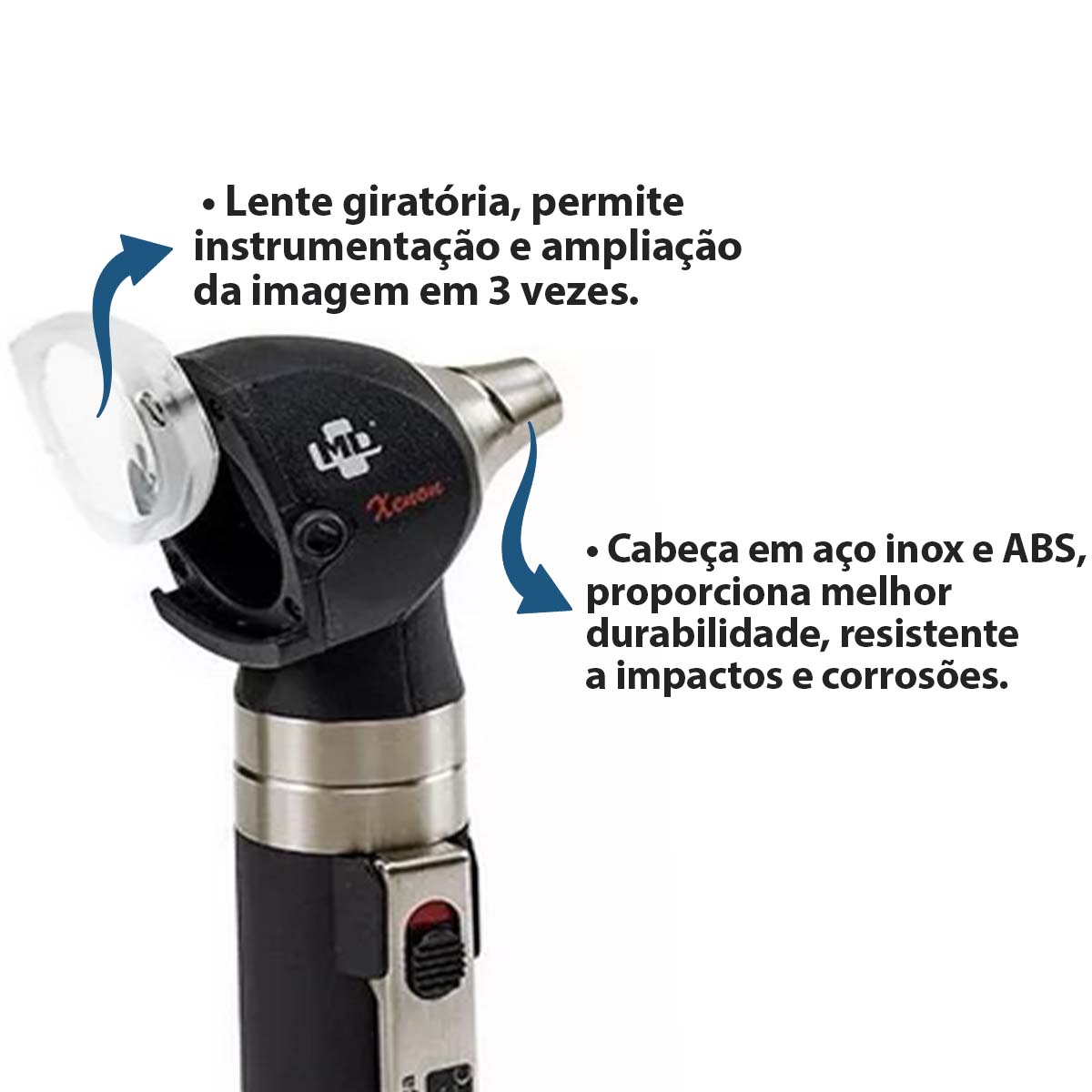 Otoscópio MD 2.5V Omni 3000 Xenon Halógena Fibra Óptica com Estojo Macio