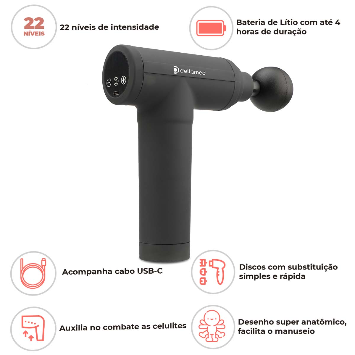 Pistola Massageadora Recarregável Dellamed