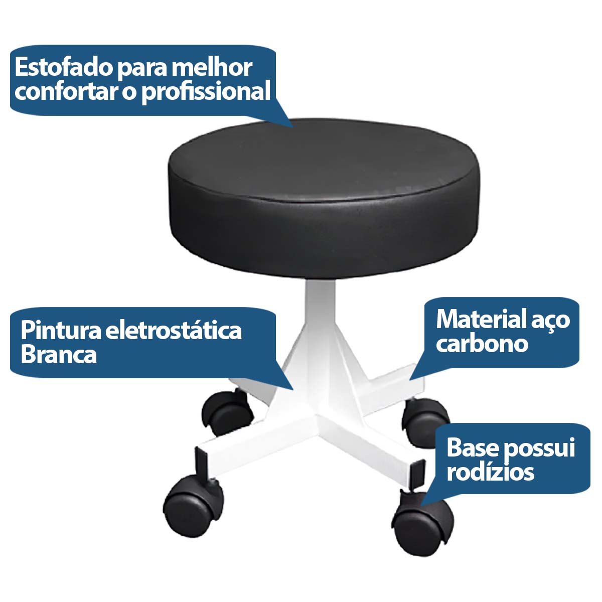 Banco Multiuso Com Rodizio Altura 38cm BGV-02 Vagalumy