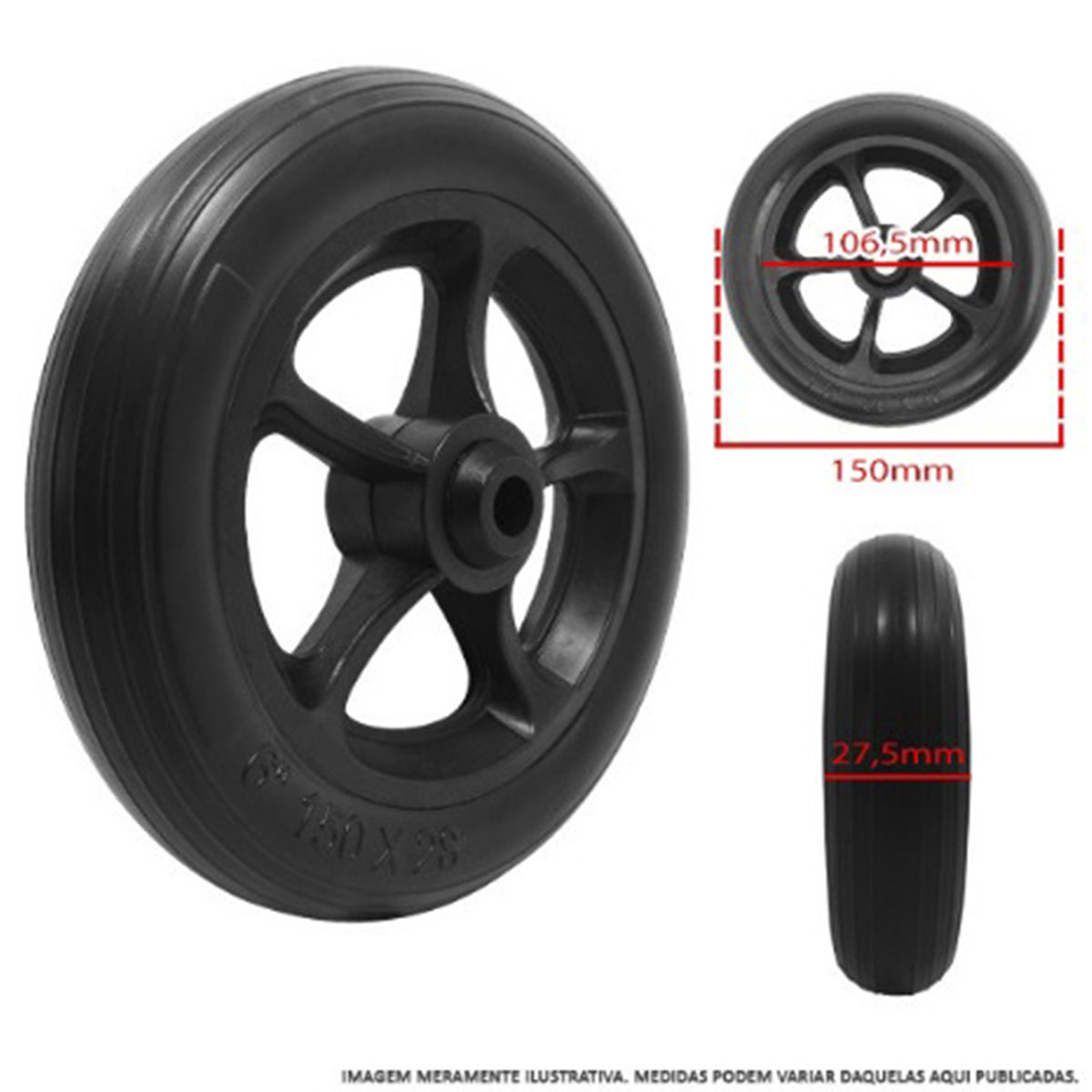 Roda 6 Polegadas para Cadeira de Banho PVC 