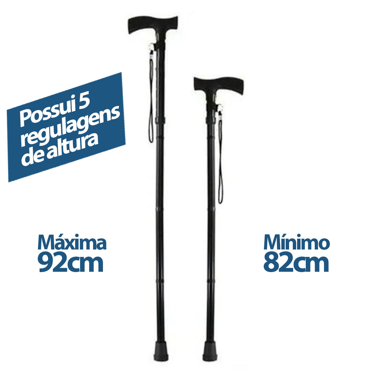 Bengala Dobrável Com Regulagem Altura Preto Mebuki