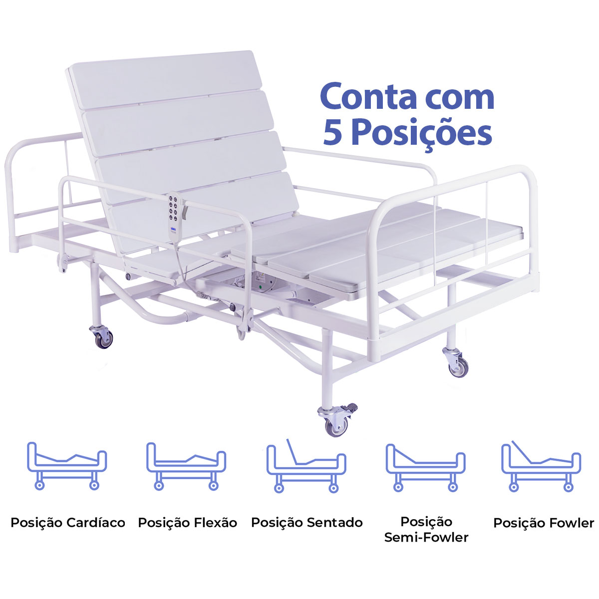 Cama Hospitalar Fawler Elétrica ABS 3 Movimentos com Elevação 160kg MR441