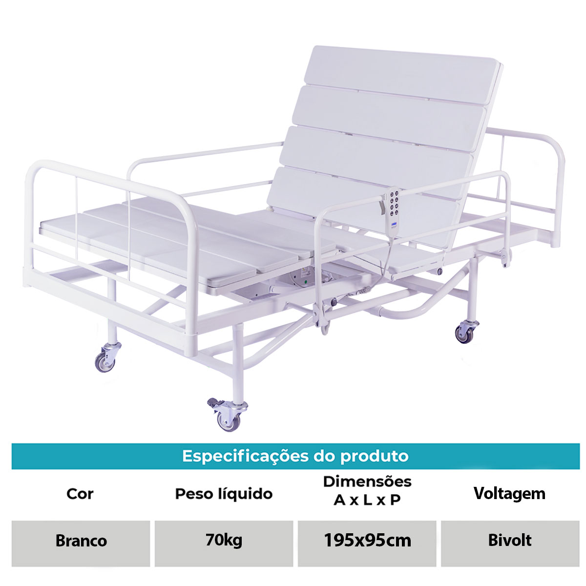 Cama Hospitalar Fawler Elétrica ABS 3 Movimentos com Elevação 160kg MR441