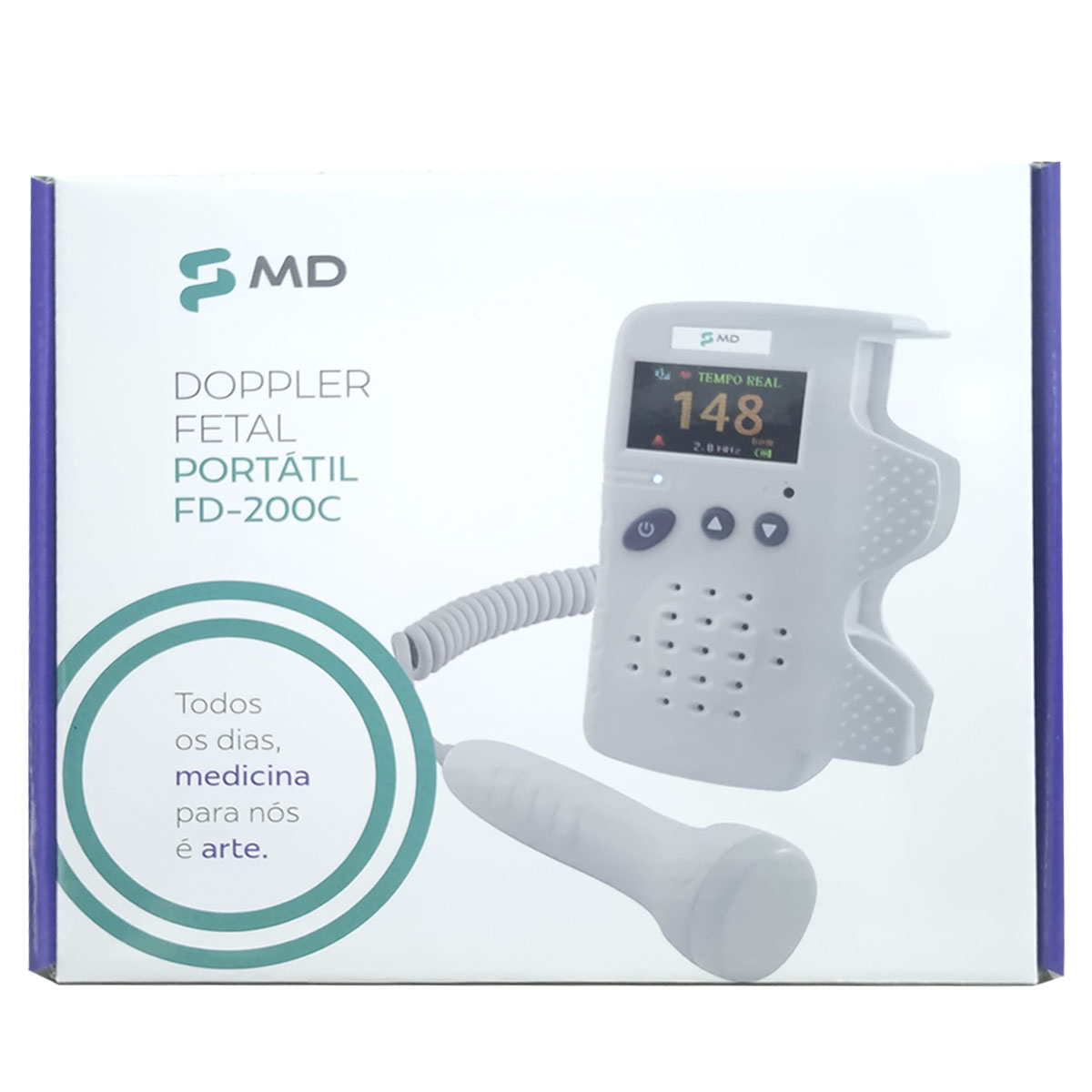 Detector Fetal Doppler MD Portatil Digital Bateria Recarregavel FD200C LCD Colorido