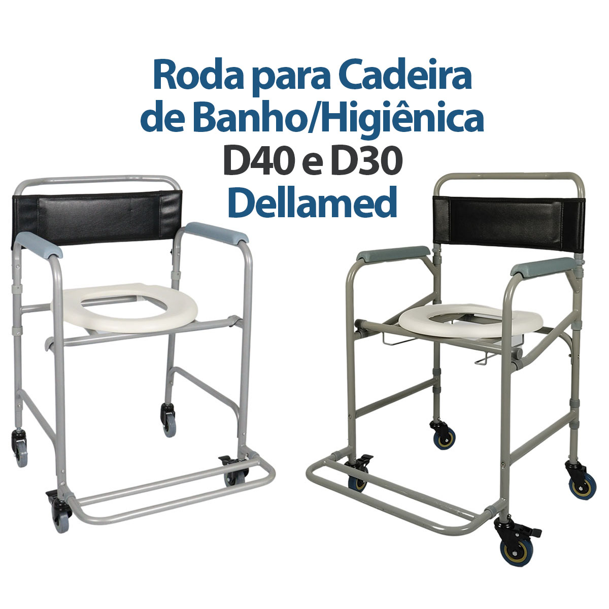 Rodízio Metal Azul com Freio Cadeira de Banho D30 D40 Dellamed