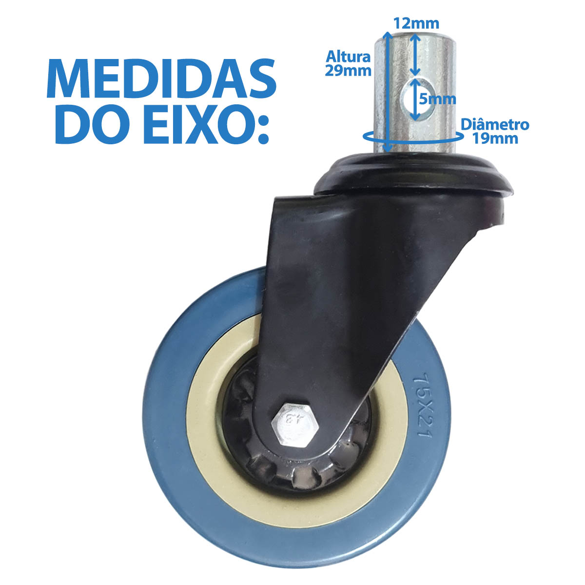 Rodízio Metal Azul com Freio Cadeira de Banho D30 D40 Dellamed