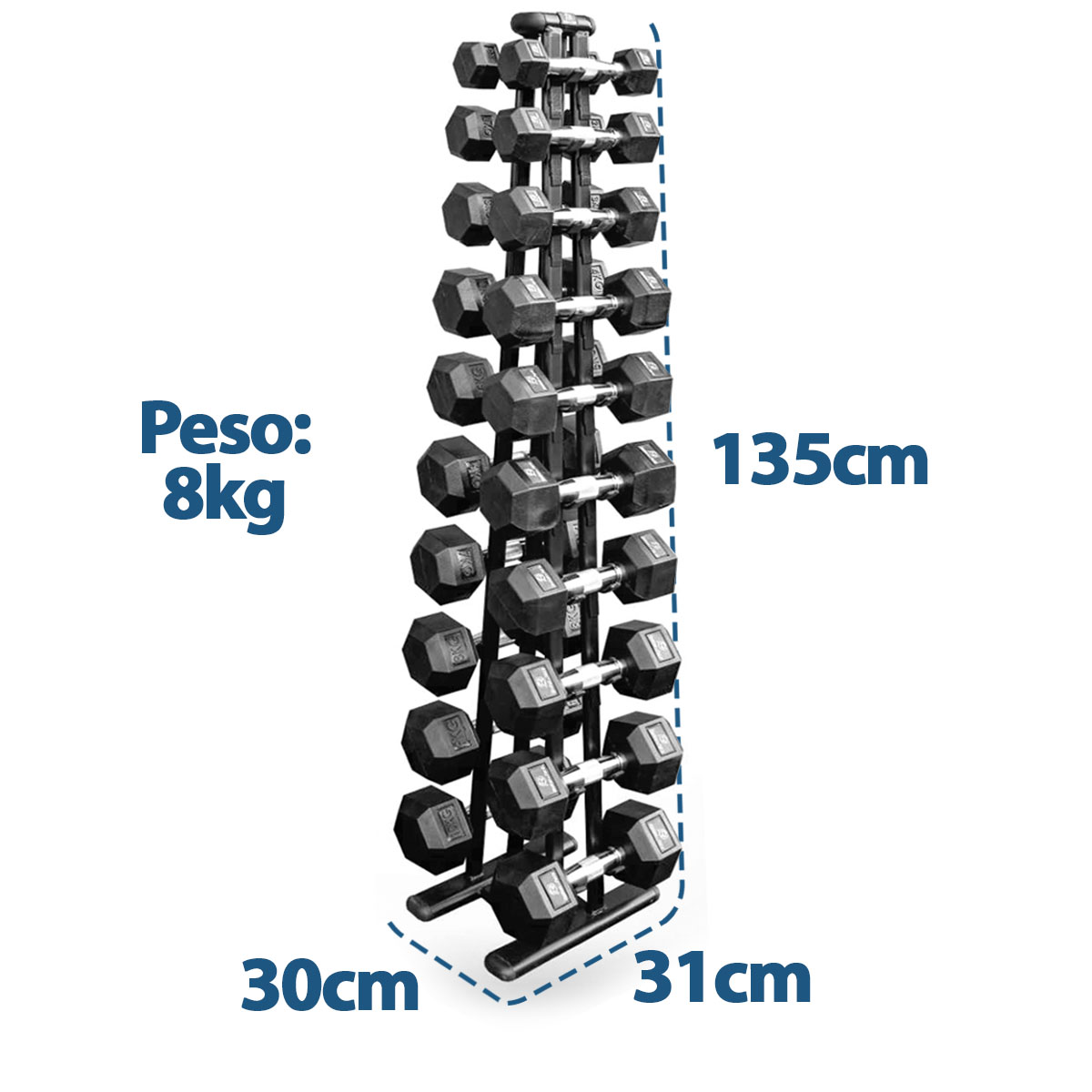 Suporte Para Halteres Oblongo 1 a 10kg 10 Pares