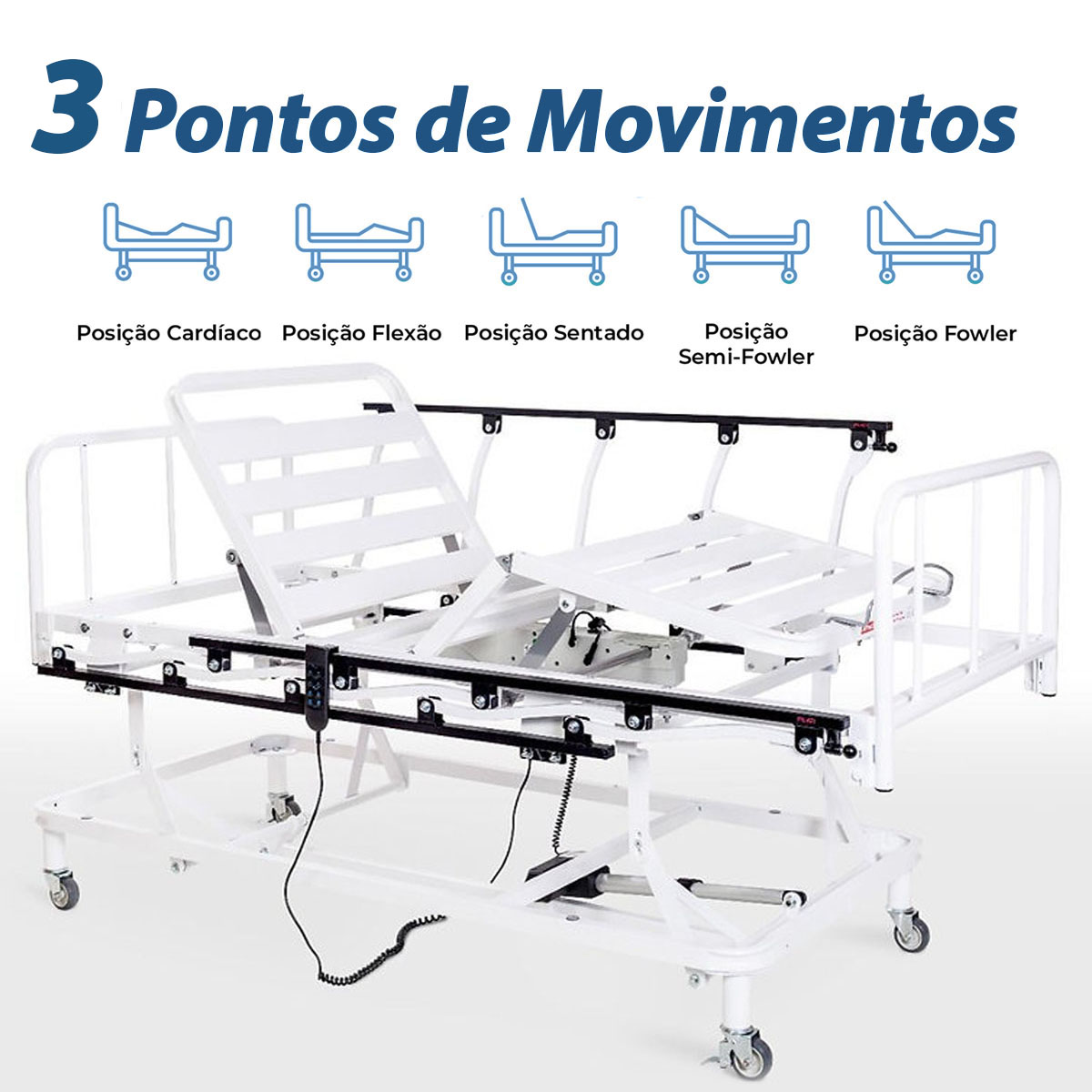 Cama Hospitalar Evolution Com Elevação de Leito Stell Pilati Suporta 180 kg