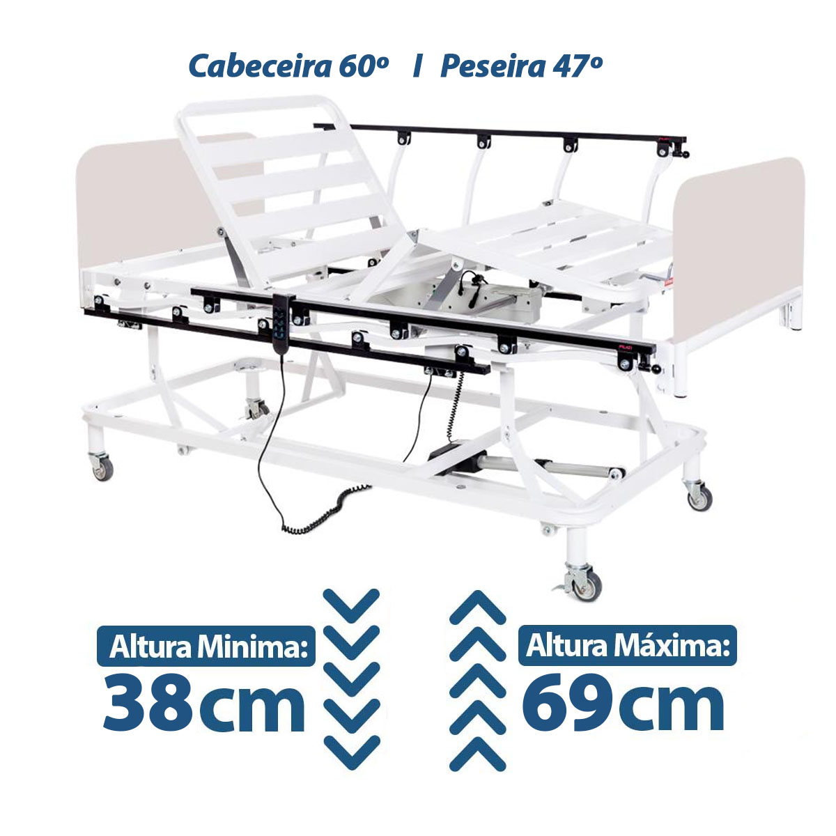 Cama Hospitalar Evolution Com Elevação de Leito Stell Pilati Suporta 180 kg