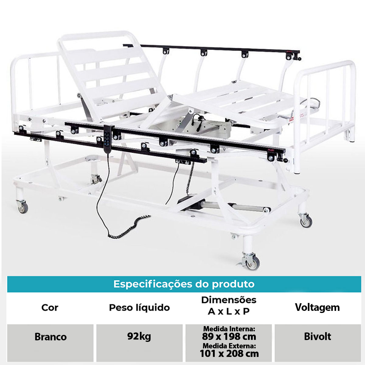 Cama Hospitalar Evolution Com Elevação de Leito Stell Pilati Suporta 180 kg