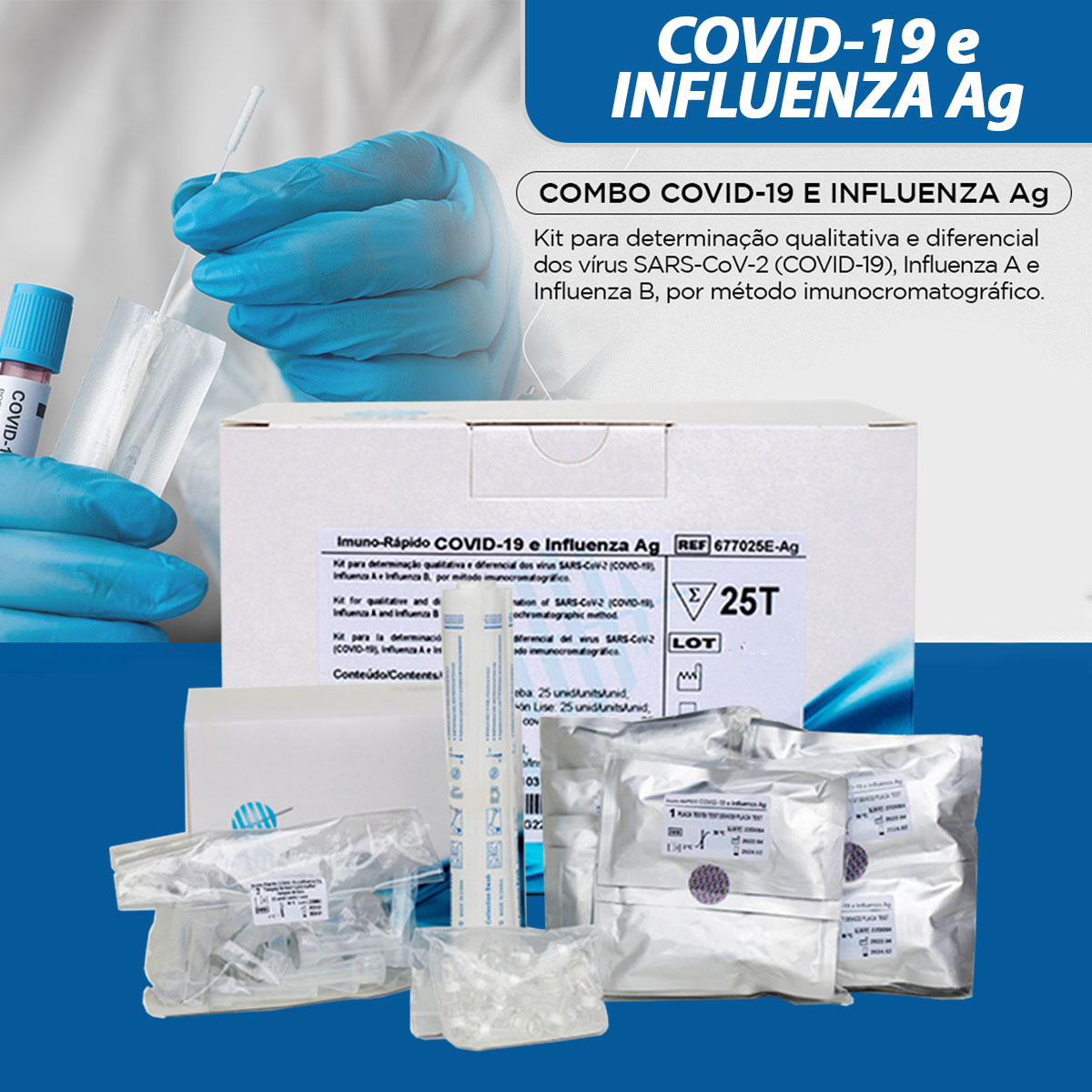 Teste Rápido Antigeno Covid19 e Influenza Wama 25 Testes 