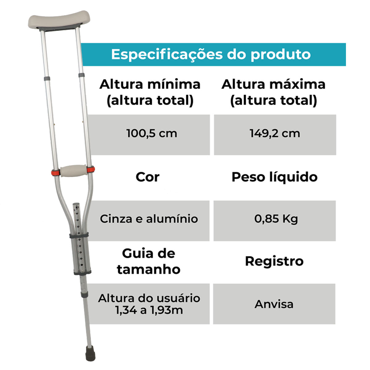 Muleta Axilar de Aluminio Regulável Multipla D7 Dellamed Par