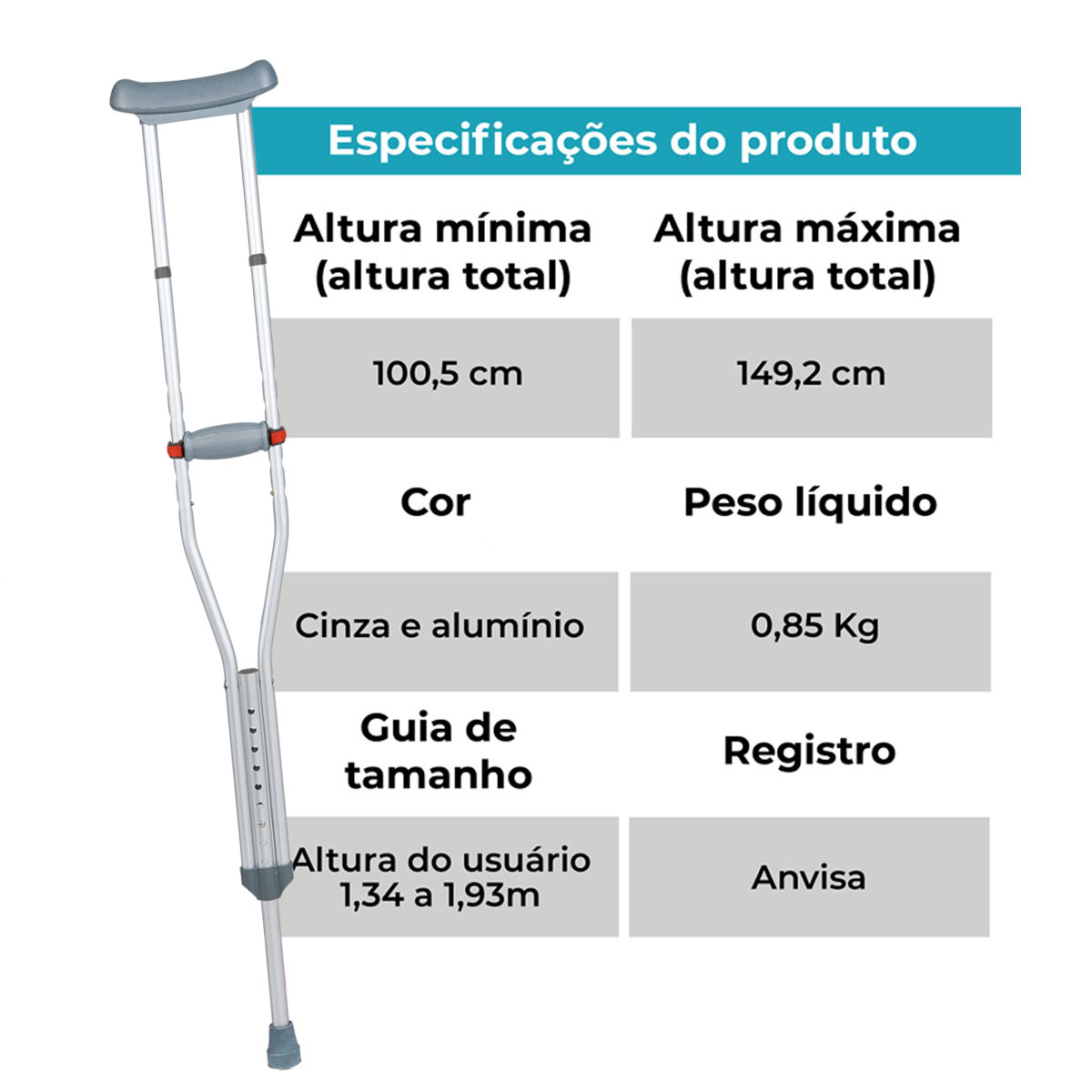 Muleta Axilar de Aluminio Regulável Multipla D7 Dellamed Par