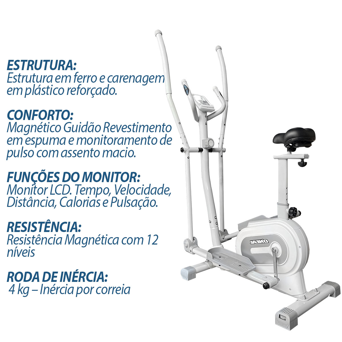 Bicicleta Eliptico Magnética Silencioso 120kg TP0511 Oneal