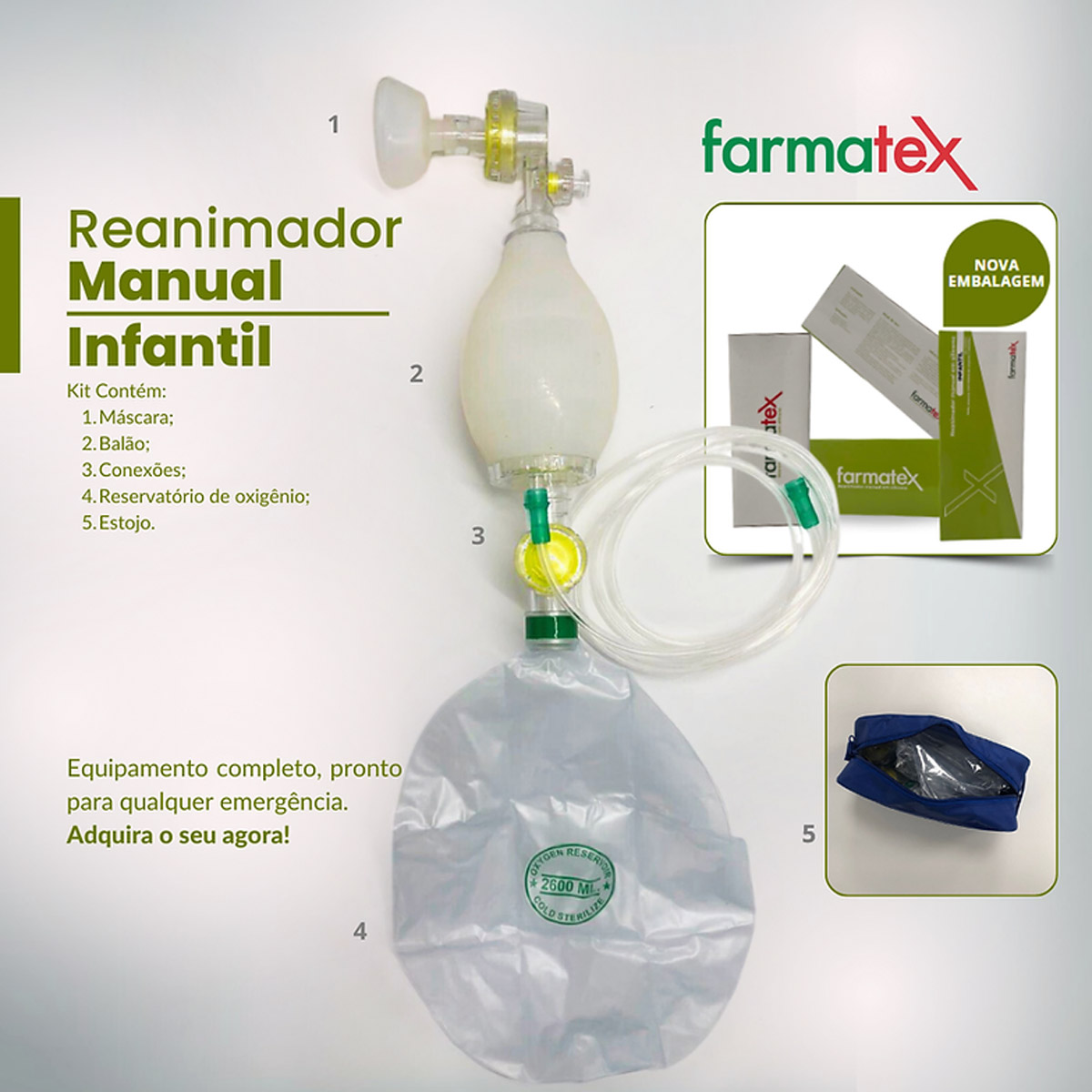 Reanimador Infantil Ambu Completo de Silicone Farmatex