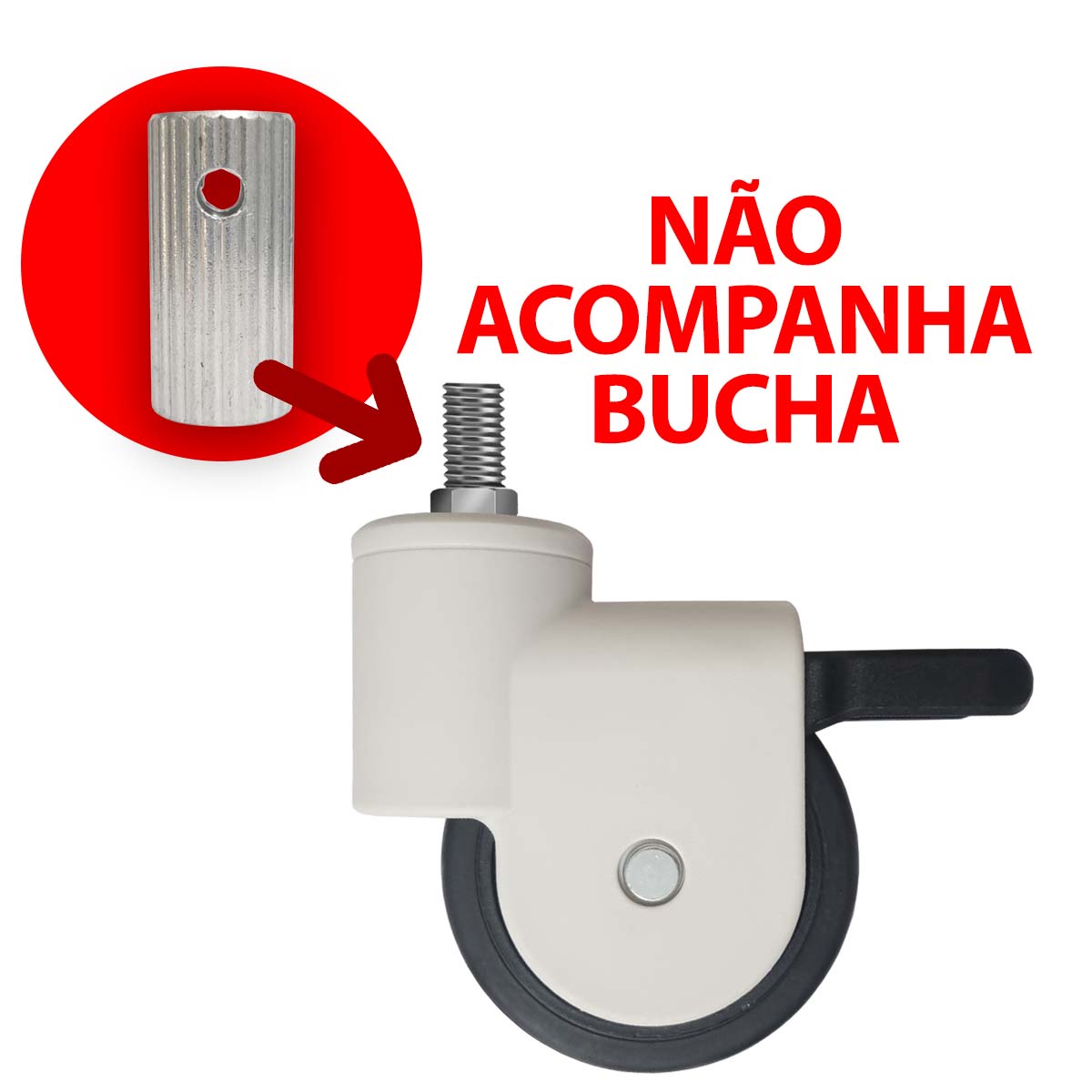Rodizio Branco sem Bucha Cadeira de Banho D50 D60 Dellamed