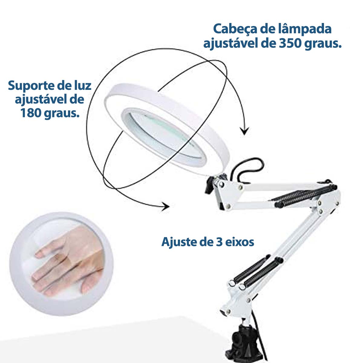 Luminária Led de Mesa Braço Giratório com Lupa 5X Branco