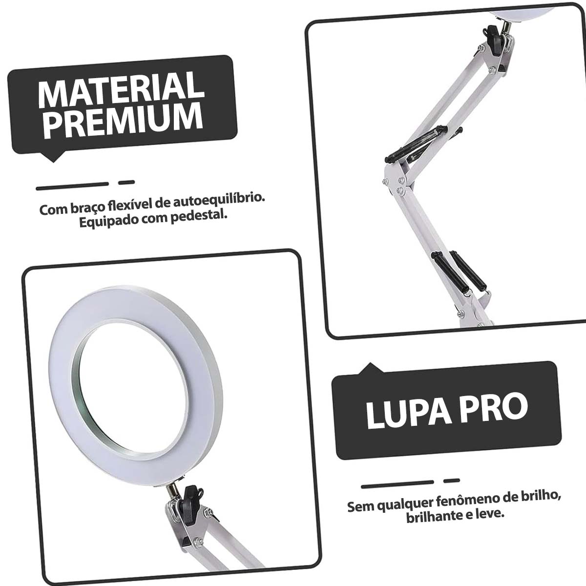 Luminária Led de Mesa Braço Giratório com Lupa 5X Preto