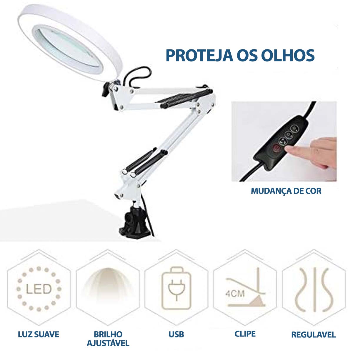 Luminária Led de Mesa Braço Giratório com Lupa 5X Preto