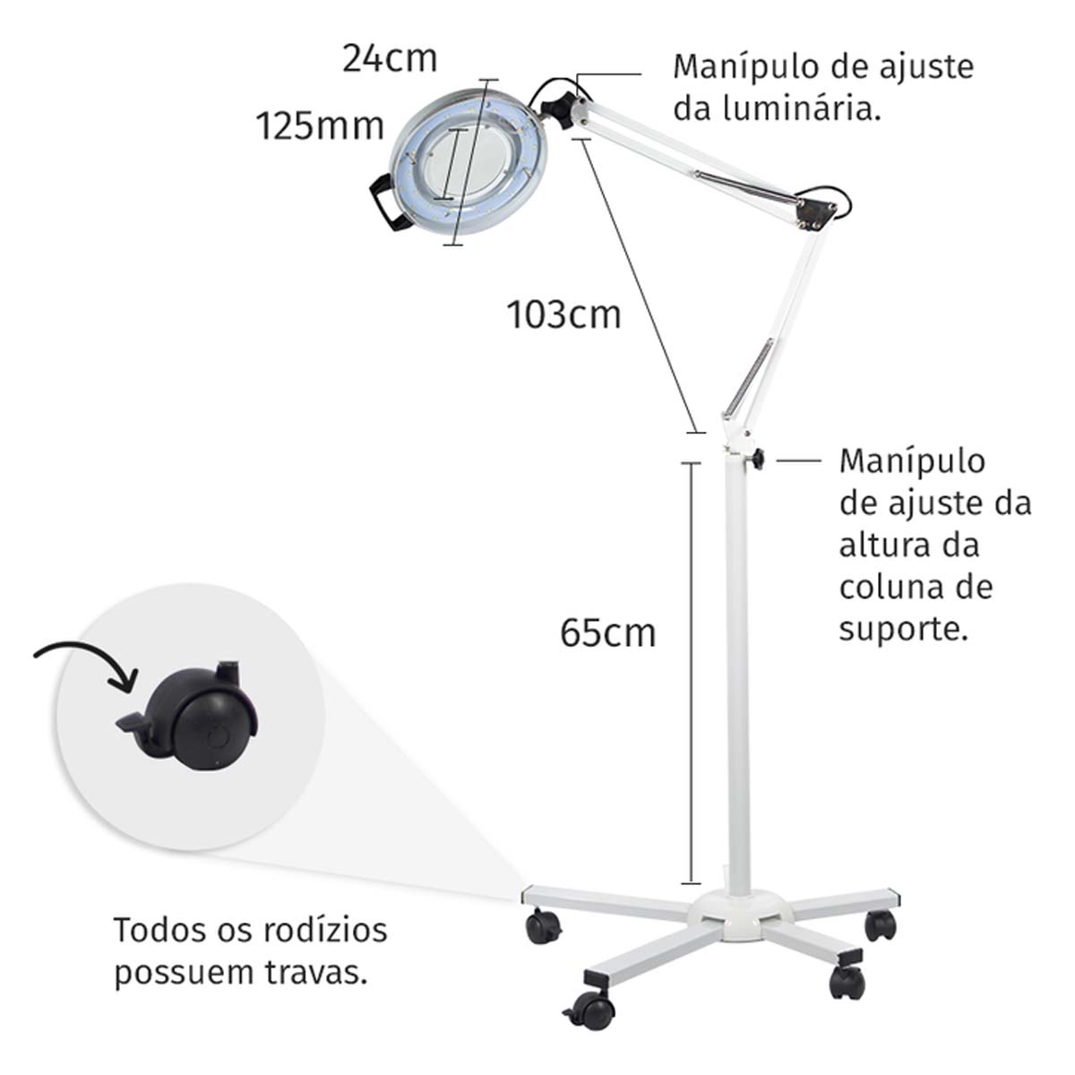Lupa de Alumínio LED Tripé Autovolt Estek S/ Bandeja