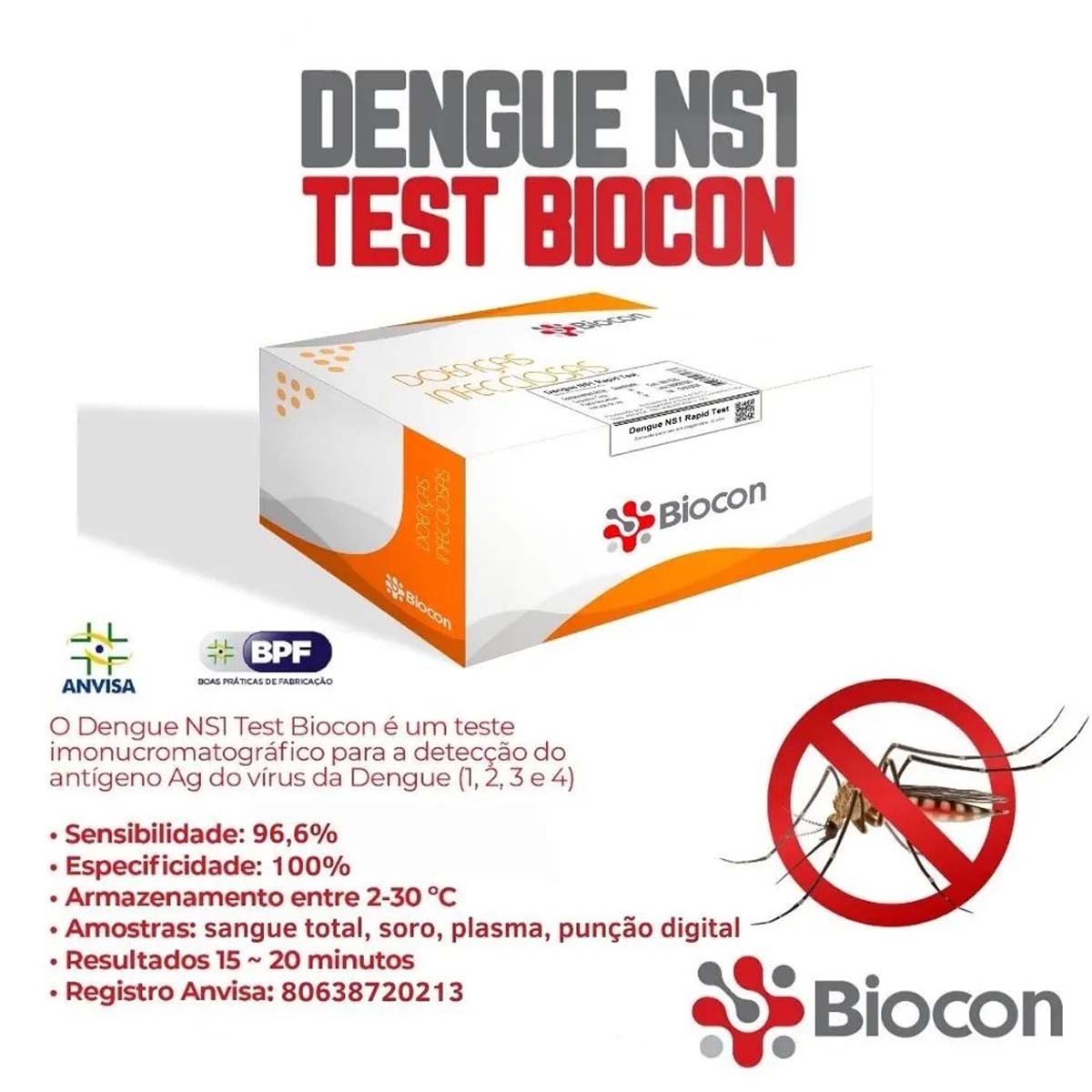 Teste Rápido Antigeno Dengue NS1 Biocon 20 Testes