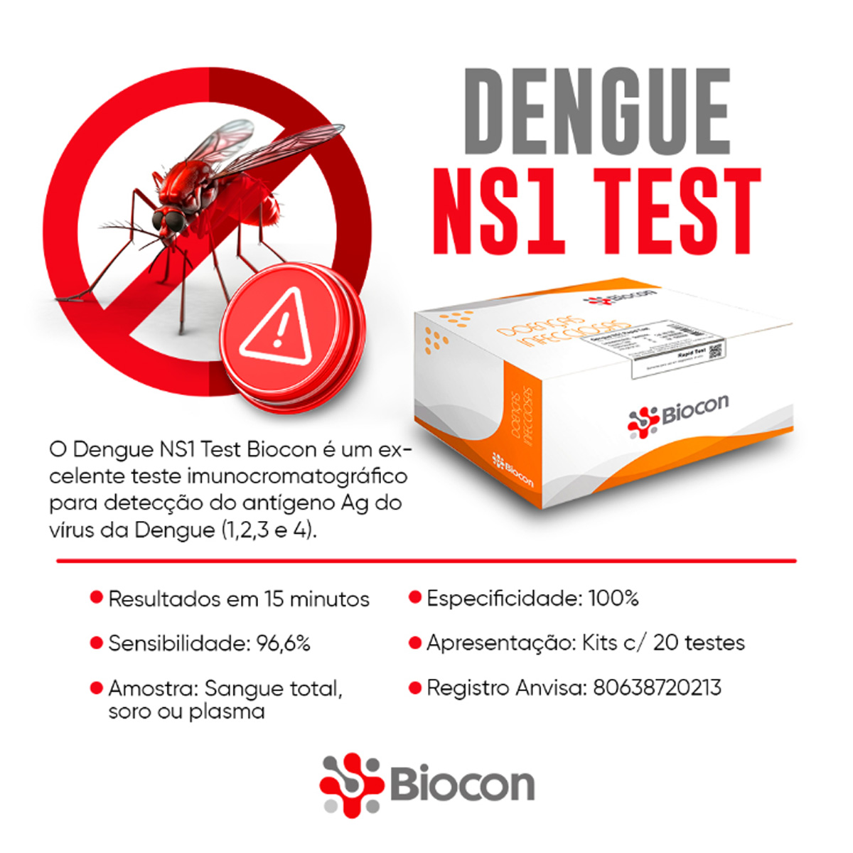Teste Rápido Antigeno Dengue NS1 Biocon 20 Testes