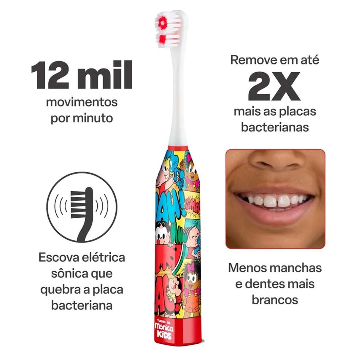Escova Dental Elétrica Vibracional Infantil Turma da Mônica